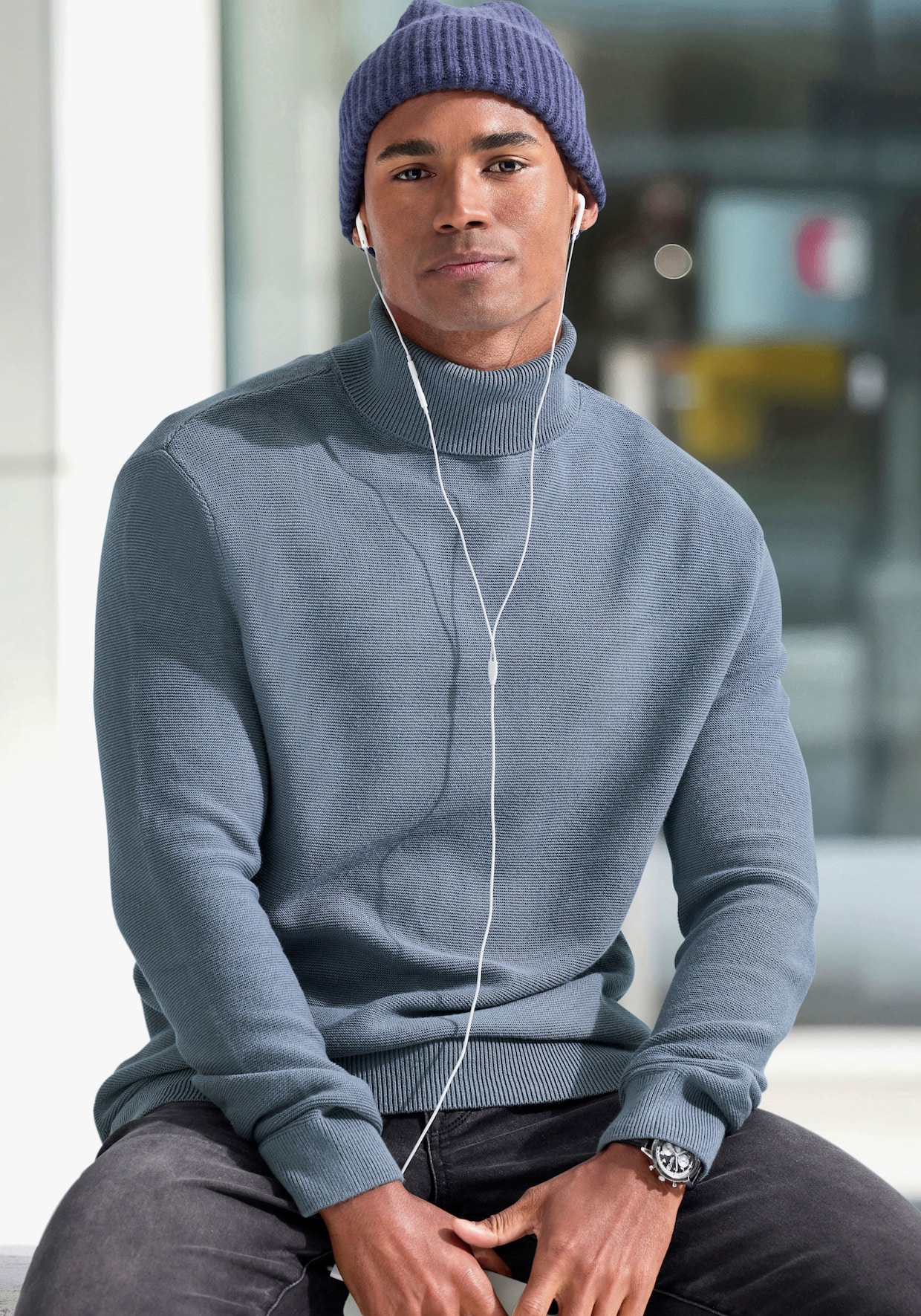 H.I.S Rollkragenpullover - blau