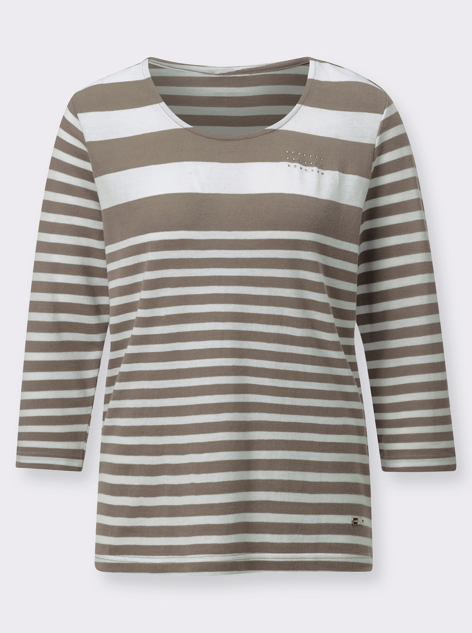 Ringelshirt mit Metallplättchen vorne - taupe-weiss-geringelt