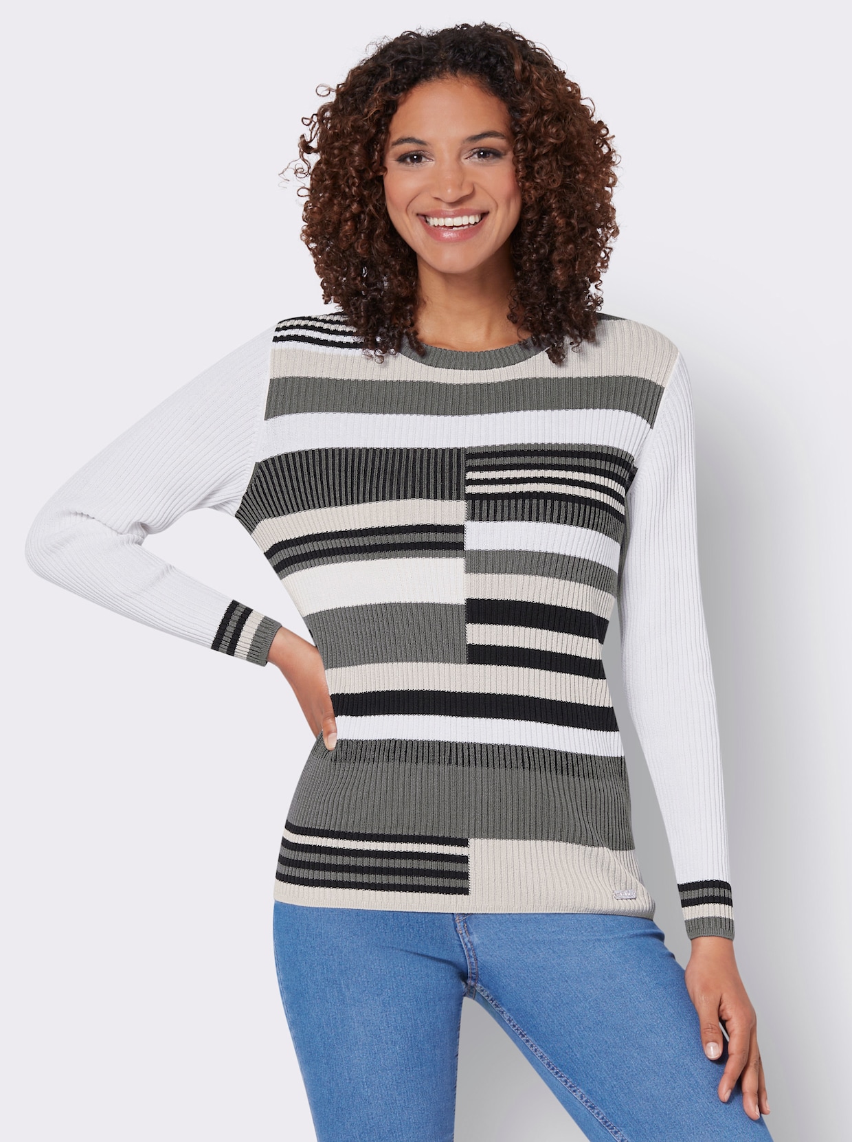 Pullover - anthrazit-weiss-gemustert