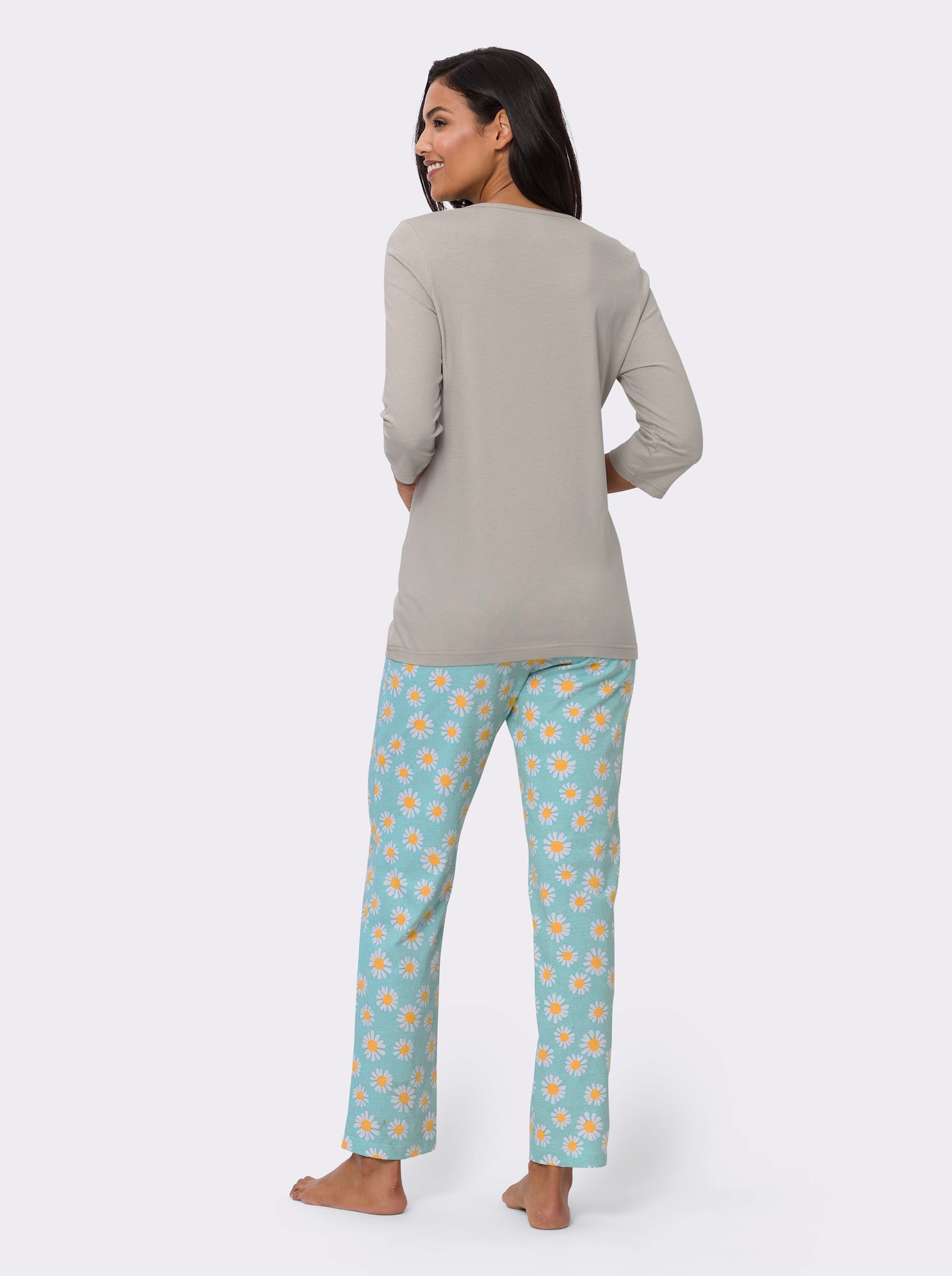 Pyjama met bloemdetails - lichtgrijs/mint