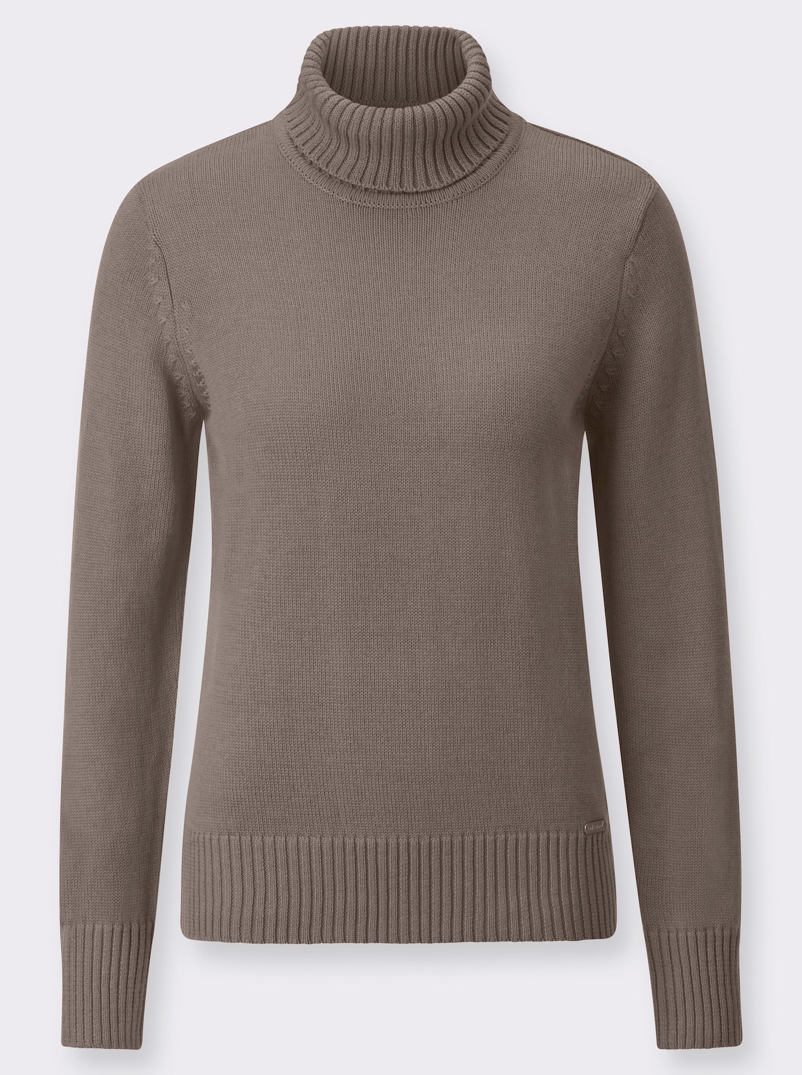 Rollkragenpullover im Baumwoll-Mix - taupe-meliert