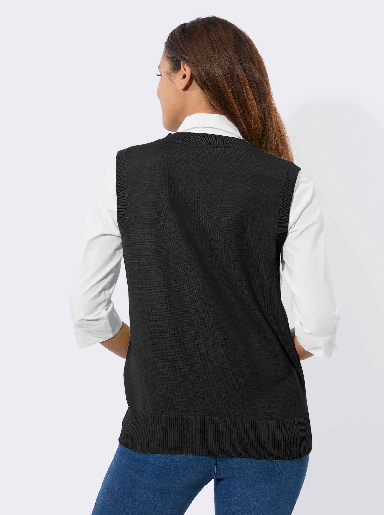 Pullunder mit gerippten Abschlüssen - schwarz