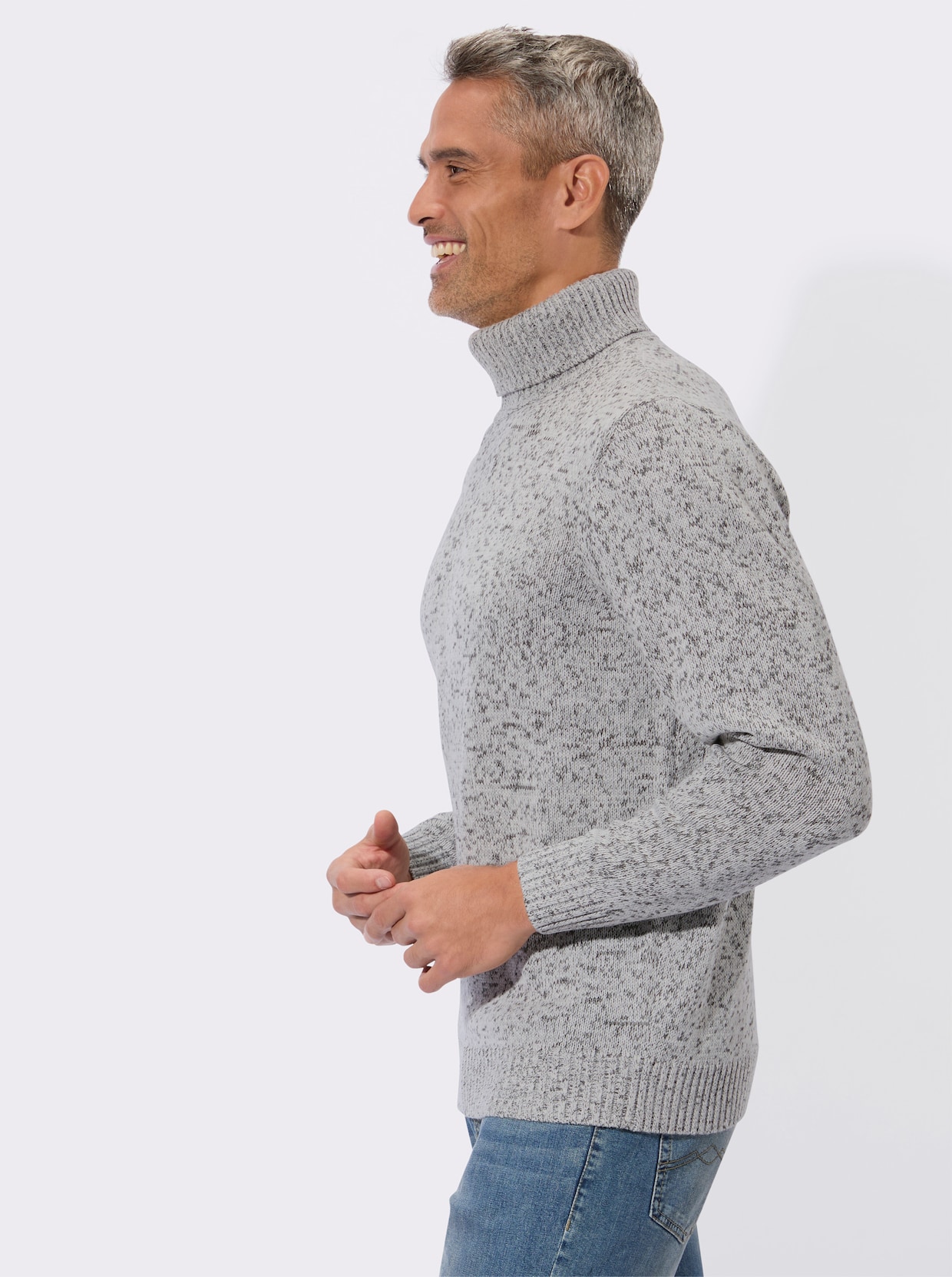 Svetr s rolákovým límcem melanžového vzhledu - světlešedá-melír