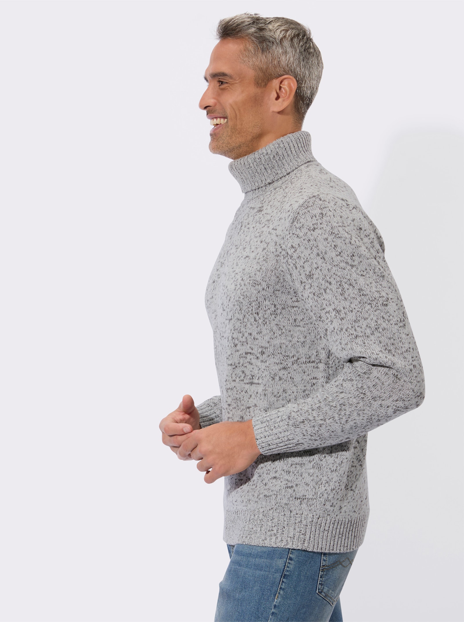 Svetr s rolákovým límcem melanžového vzhledu - světlešedá-melír