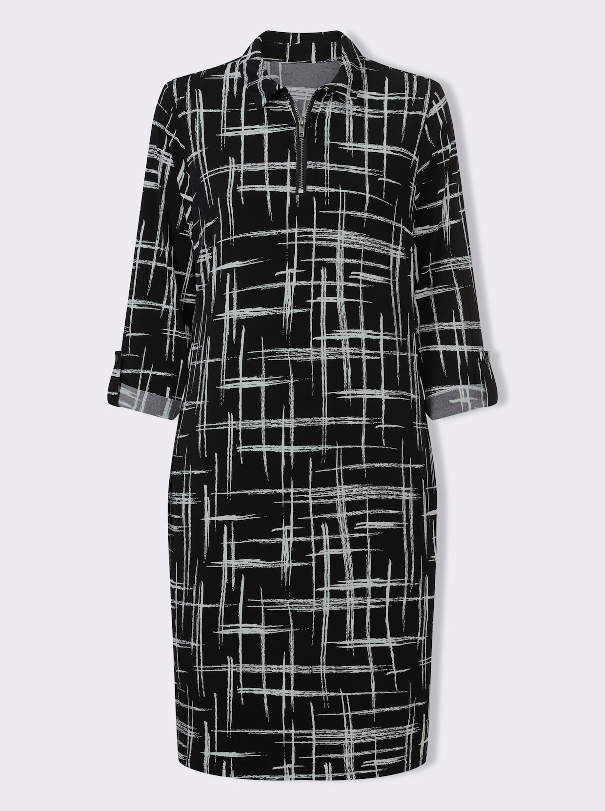 Druckkleid - schwarz-weiß-bedruckt