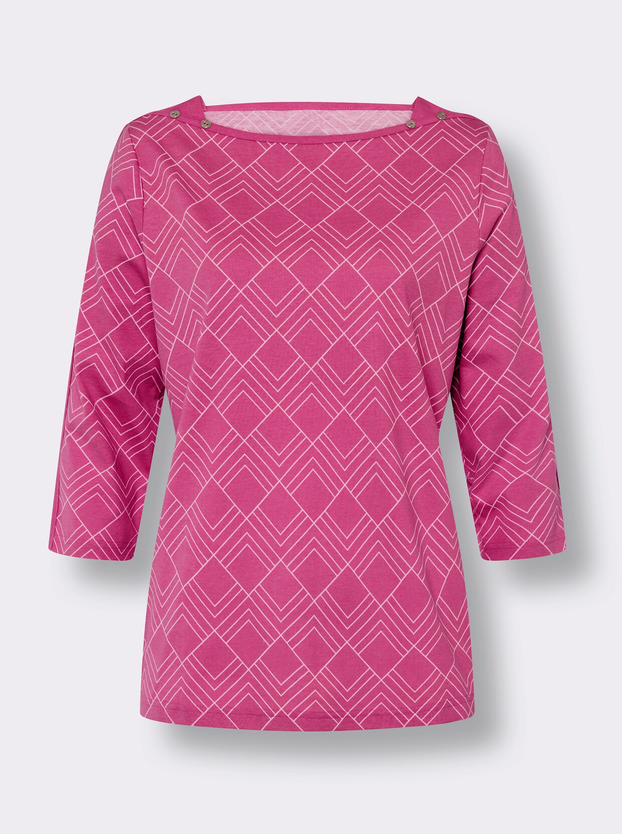 3/4-Arm-Shirt - fuchsia-ecru-bedruckt