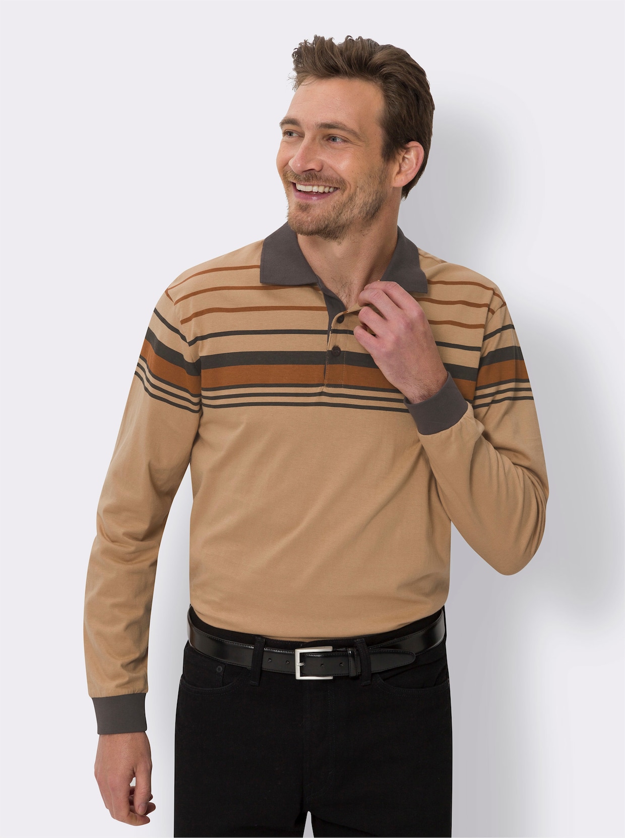 Langarm-Poloshirt - camel