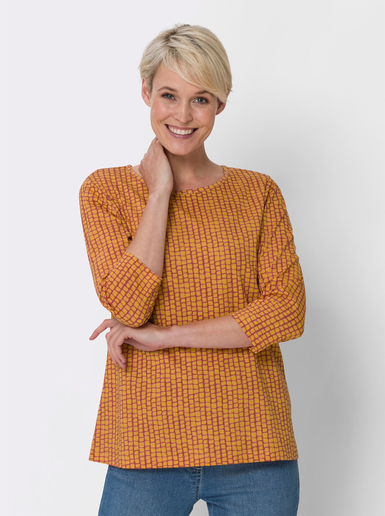 Shirt met 3/4-mouw - roestrood bedrukt