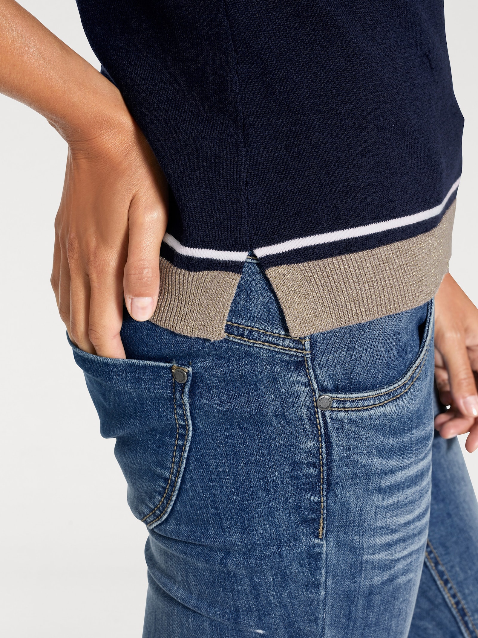 heine Rundhalspullover mit Glanzgarn - marine