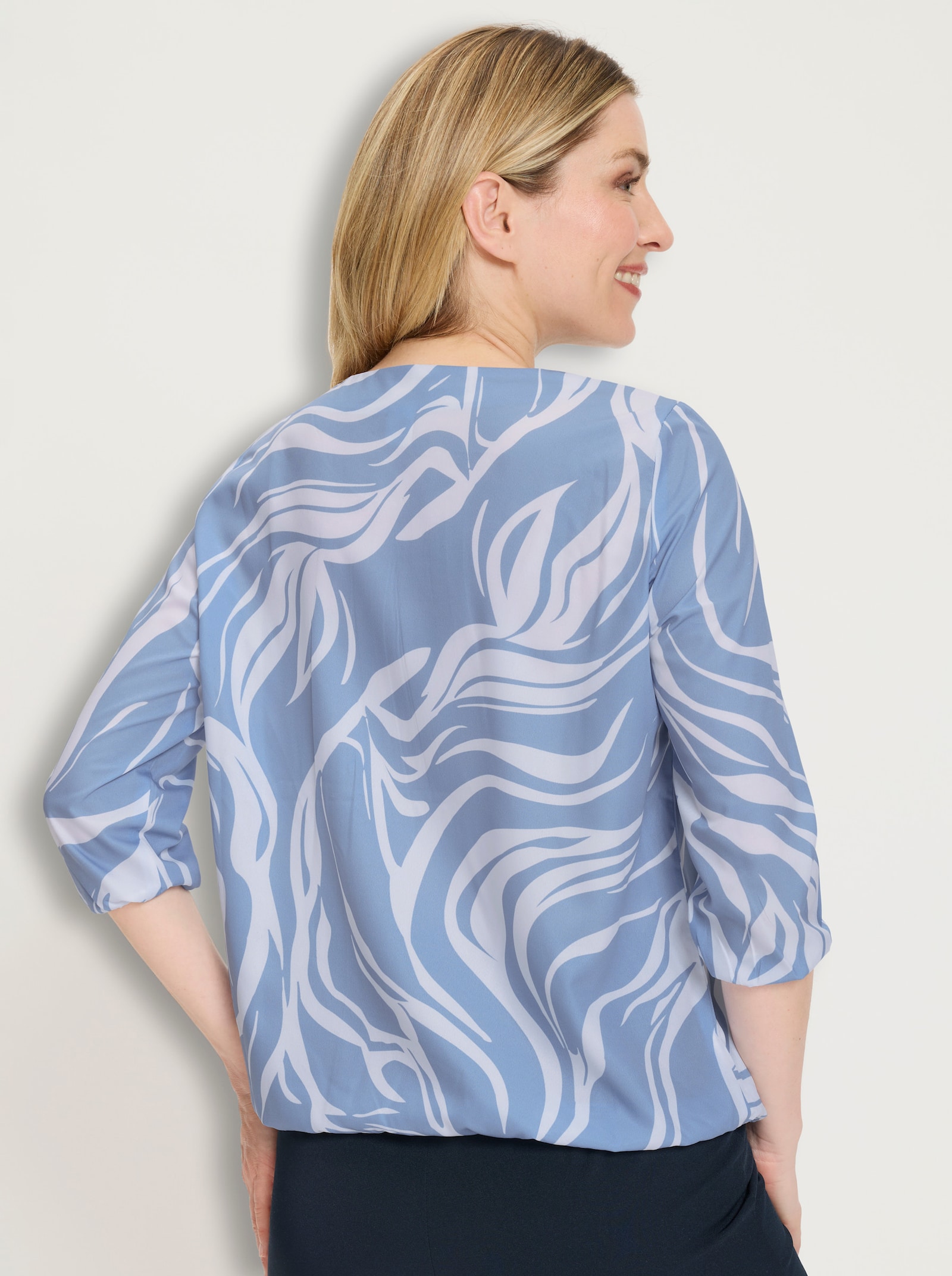 Schlupfbluse mit elastischen Abschlüssen - ecru-bleu-bedruckt