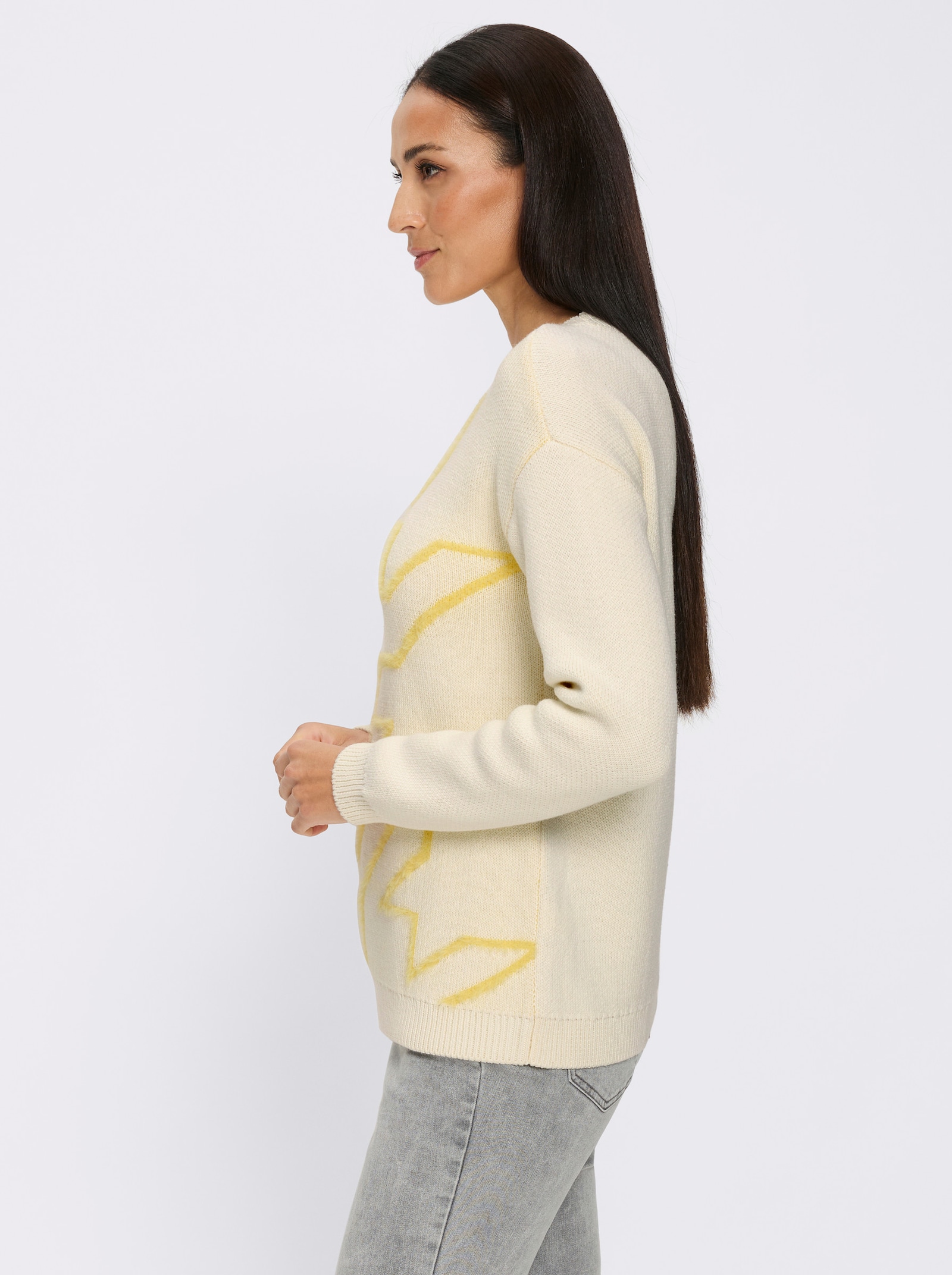 heine Langarm-Pullover Mit Flauschgarn - zitrone-champagner-gemustert