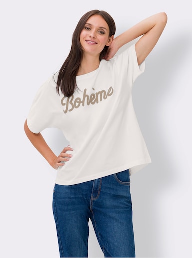 heine T-Shirt mit Stickerei-Schriftzug - ecru