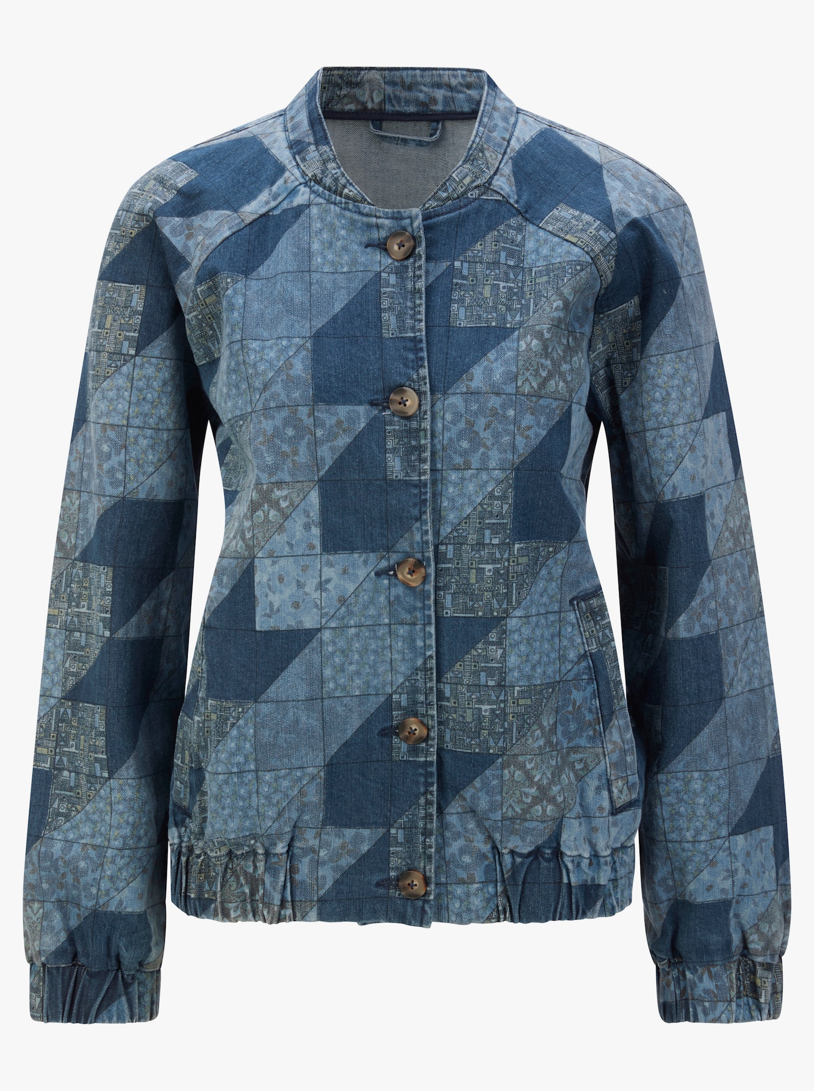 Jeansjacke in Patchwork-Optik - jeansblau-gemustert