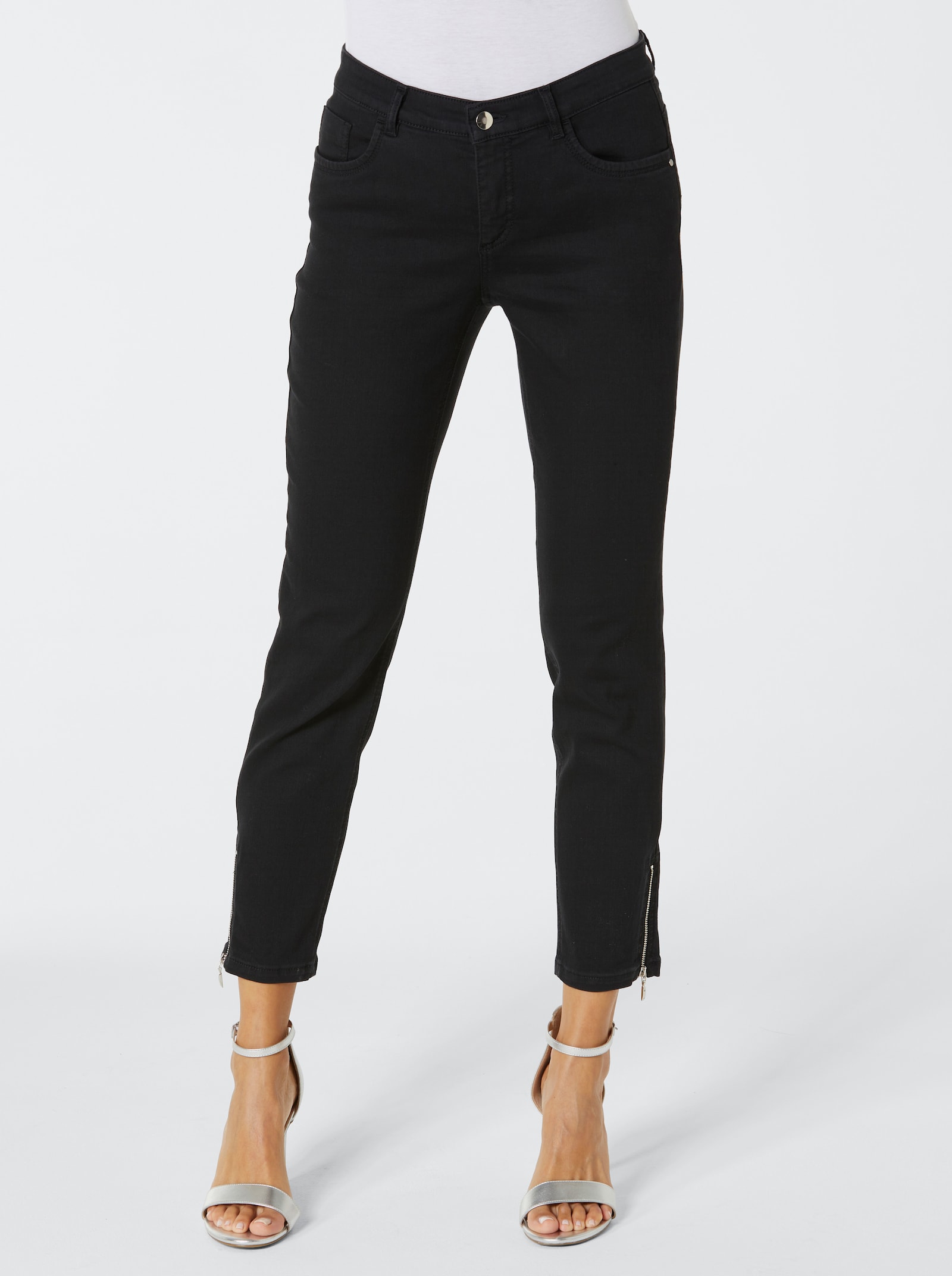 Ascari 5-Pocket-Jeans mit Strass-Applikation - schwarz