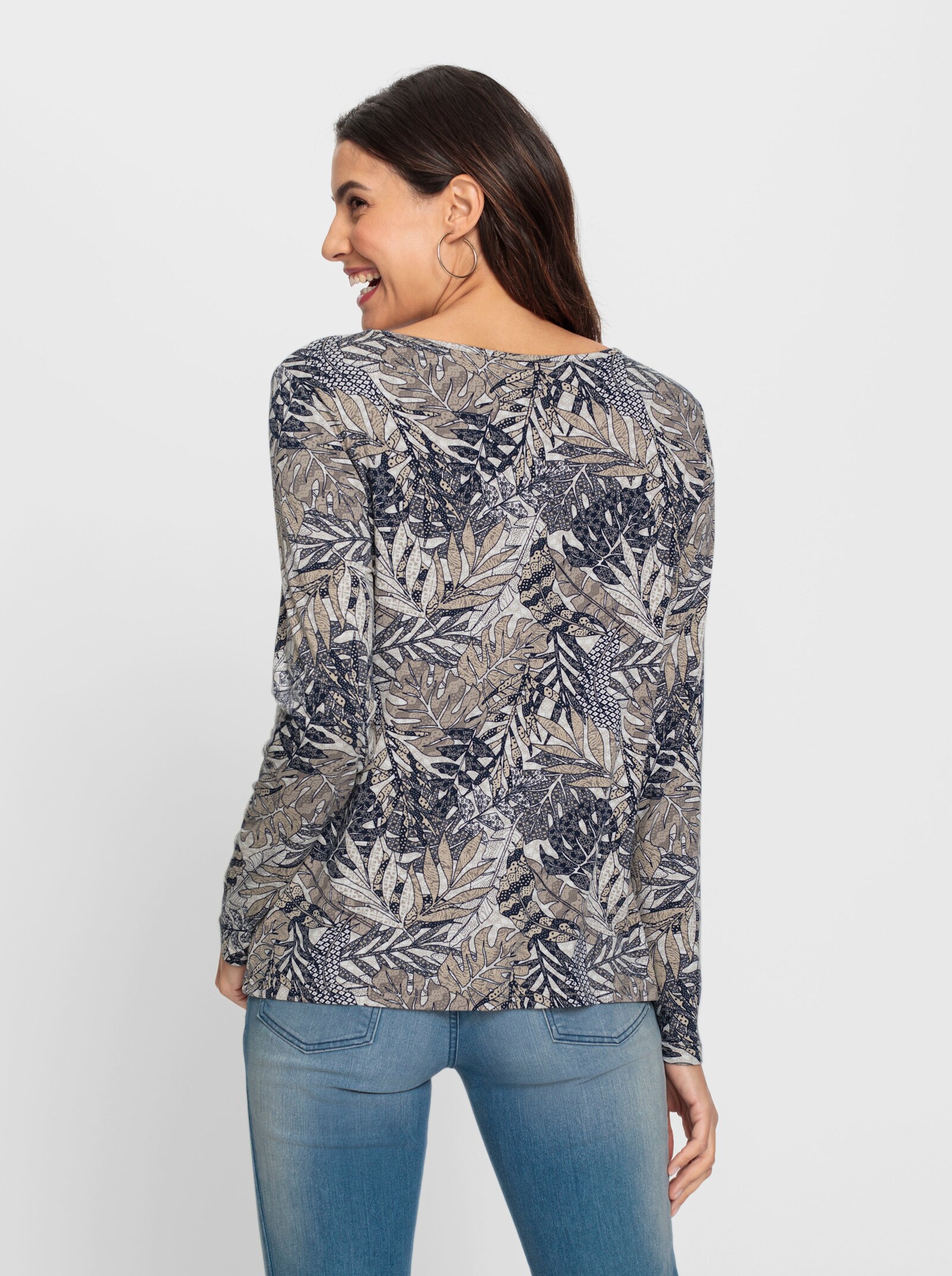 Print-Shirt mit Faltenpartie vorne - marine-sand-bedruckt