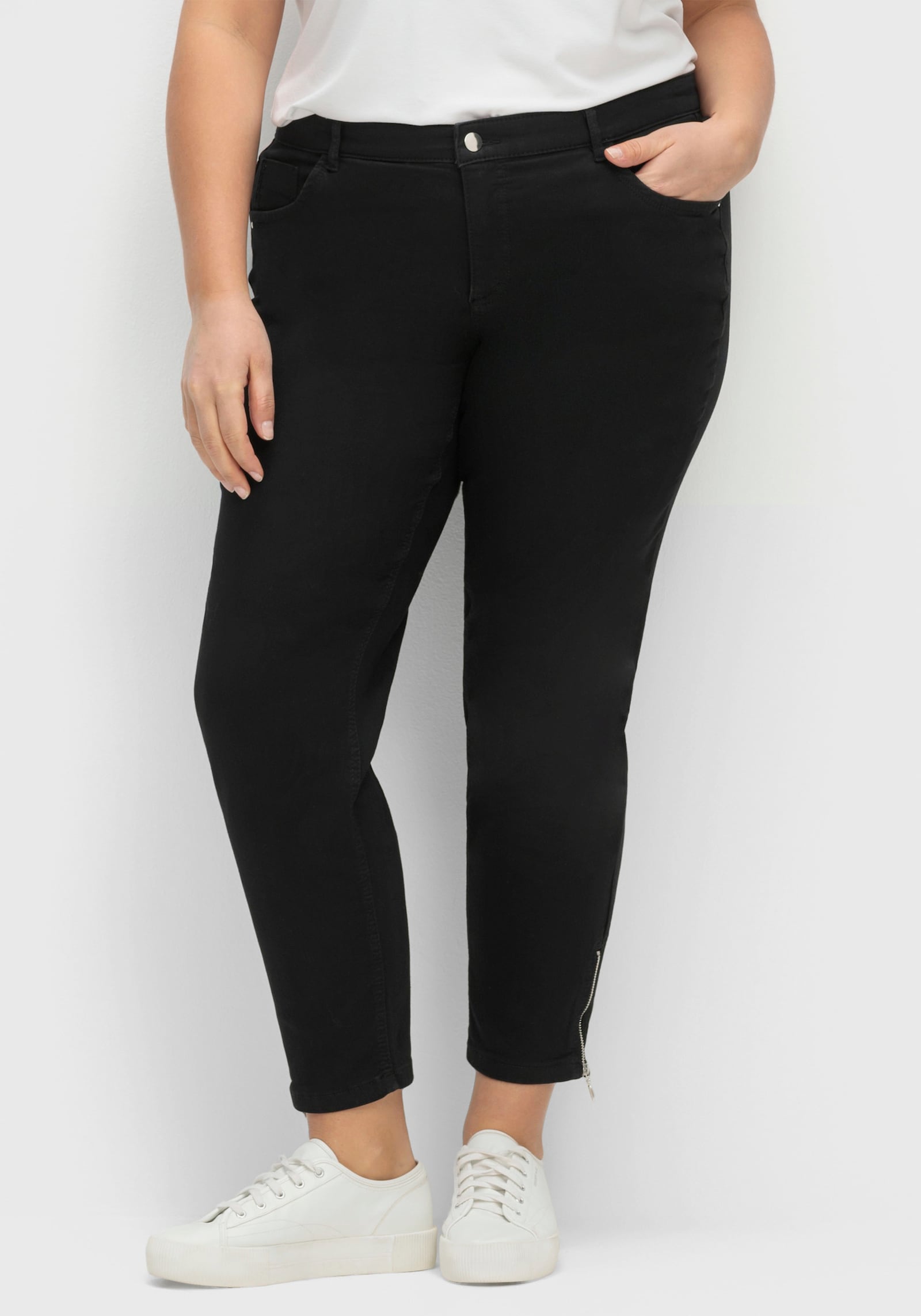 Ascari 5-Pocket-Jeans mit Strass-Applikation - schwarz
