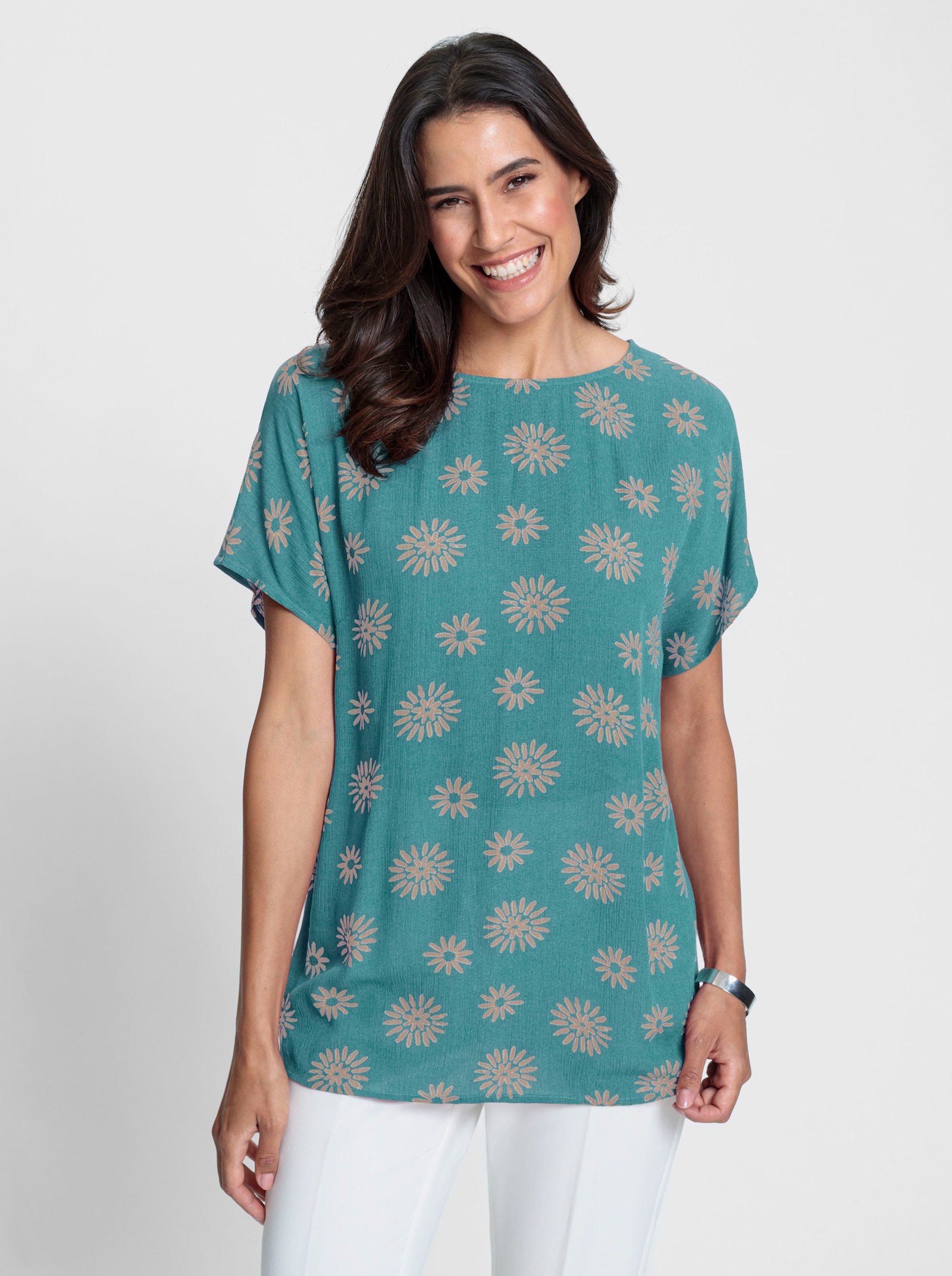 Druckbluse mit überschnittenen Schultern - ozean-sesam-bedruckt