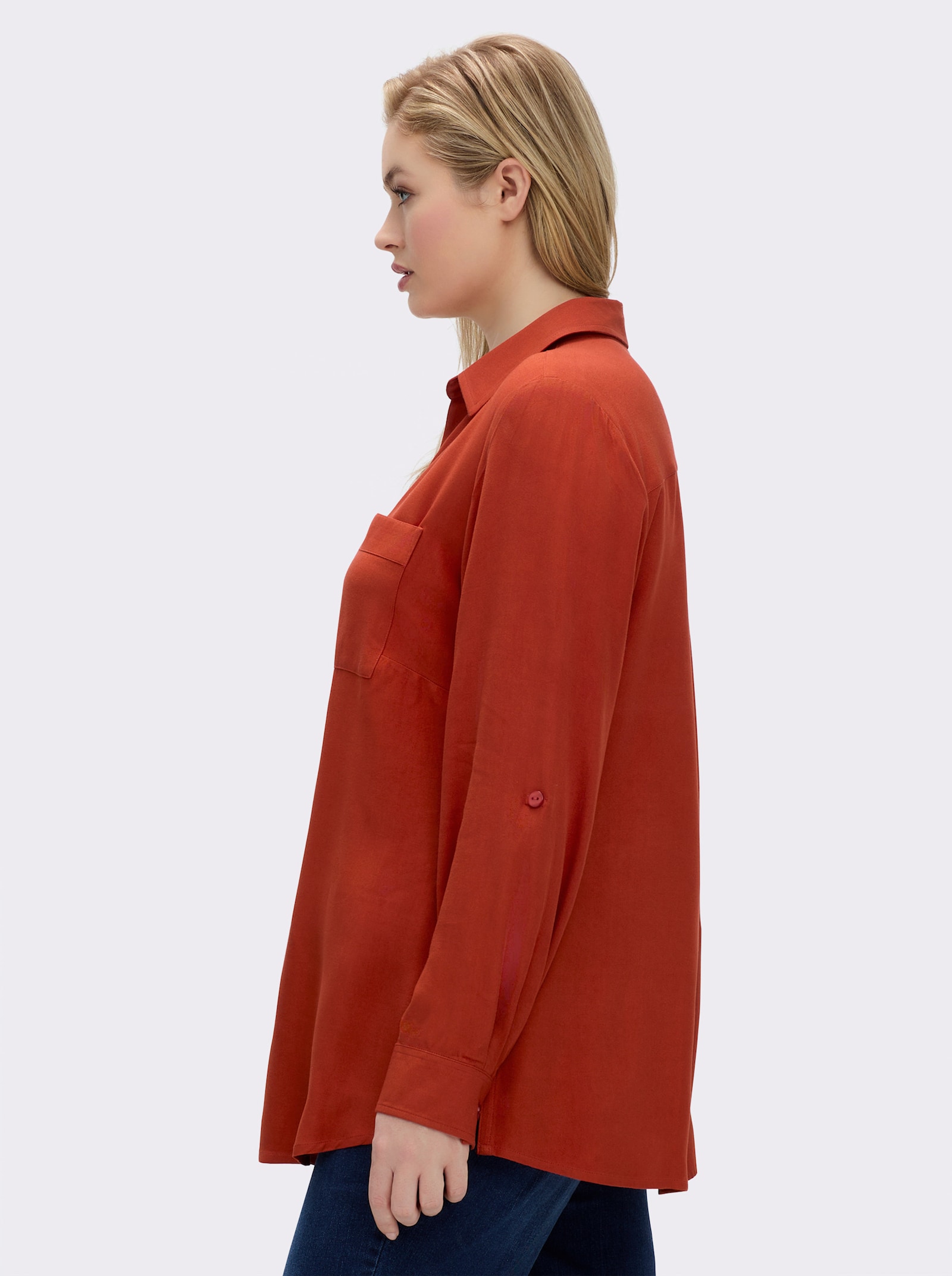 sheego Hemdbluse mit Krempelärmeln - rostrot