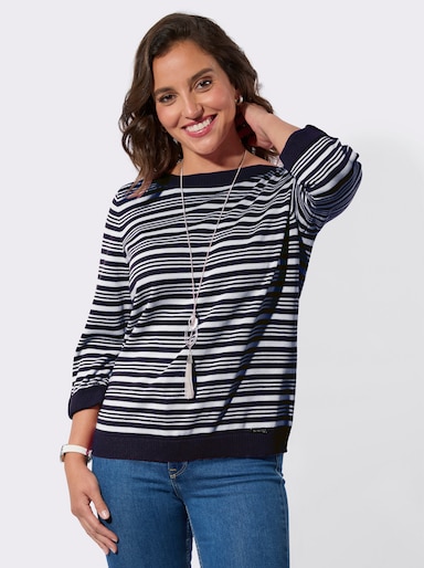 Baumwollpullover mit Ripp-Abschlüssen - marine-ecru-geringelt