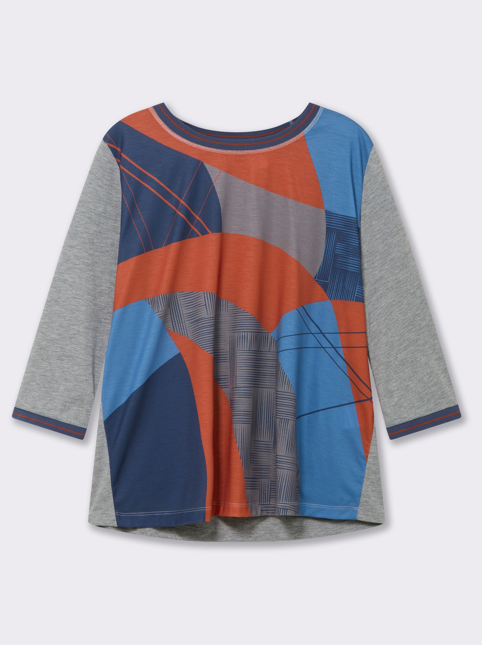 3/4-Arm-Shirt mit Kontrast-Blenden - grau-terra-bedruckt