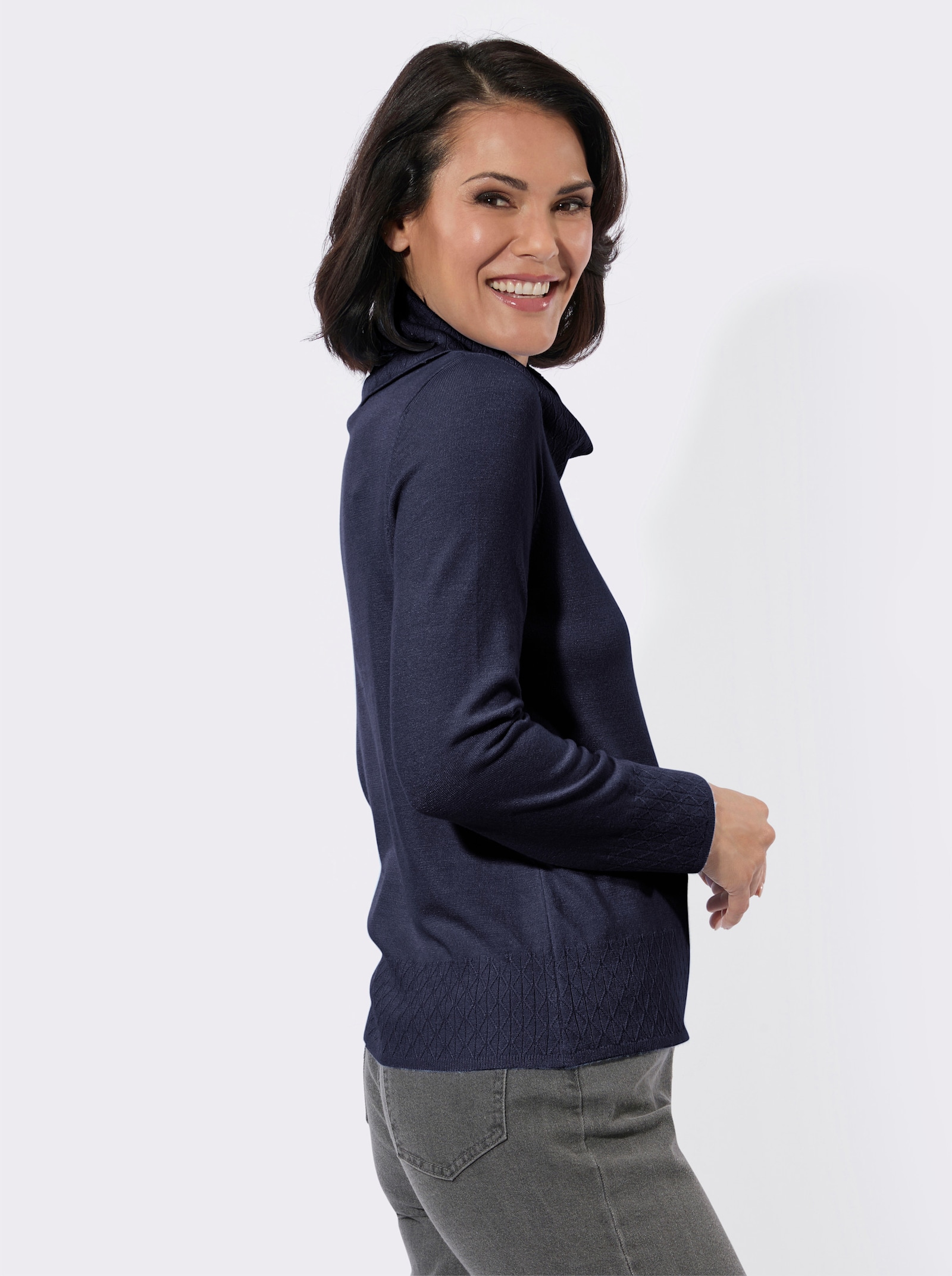 Rollkragenpullover mit Strickmuster rundum - marine