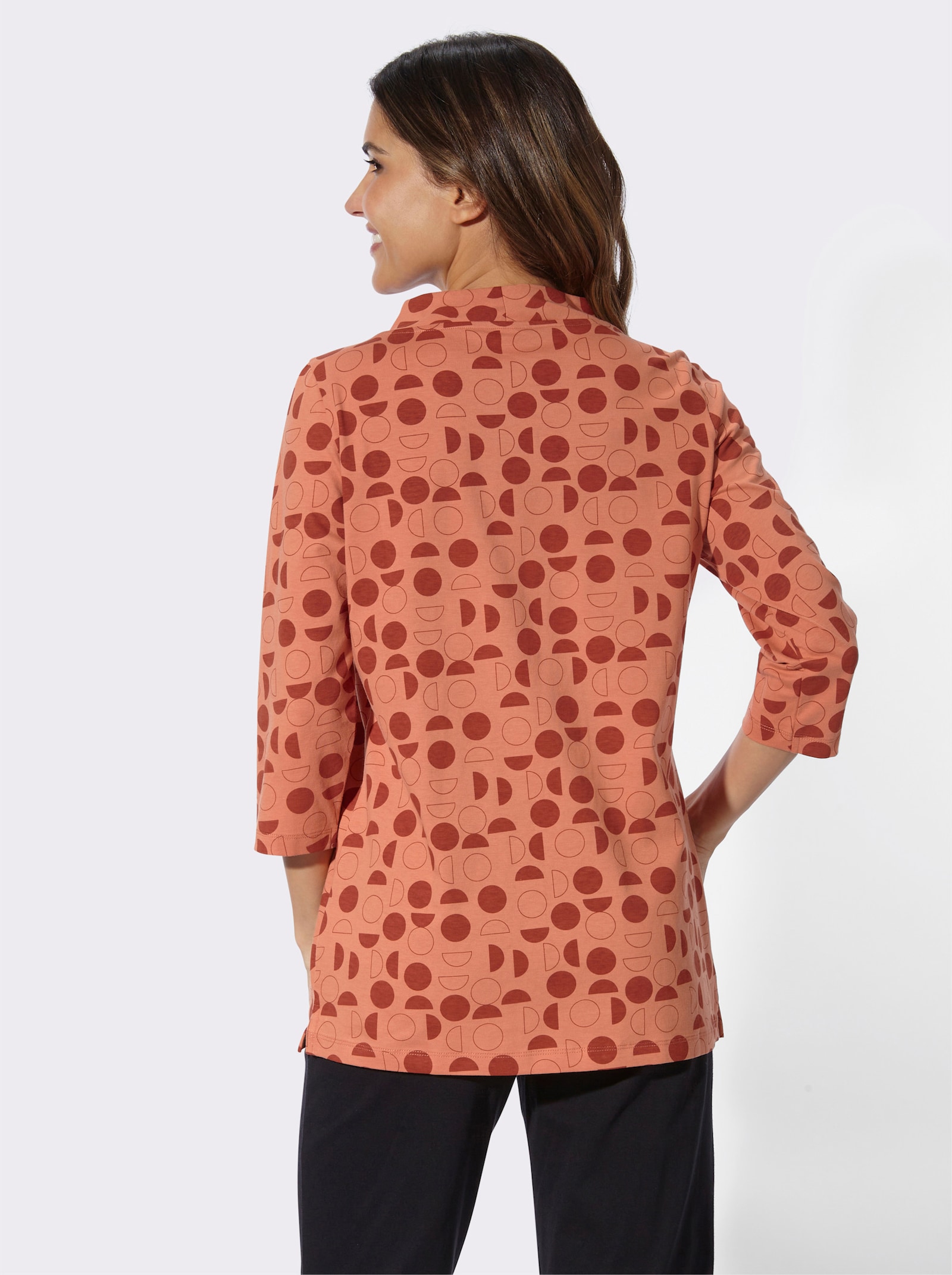 Longshirt mit Seitenschlitzen - papaya-rostrot-bedruckt
