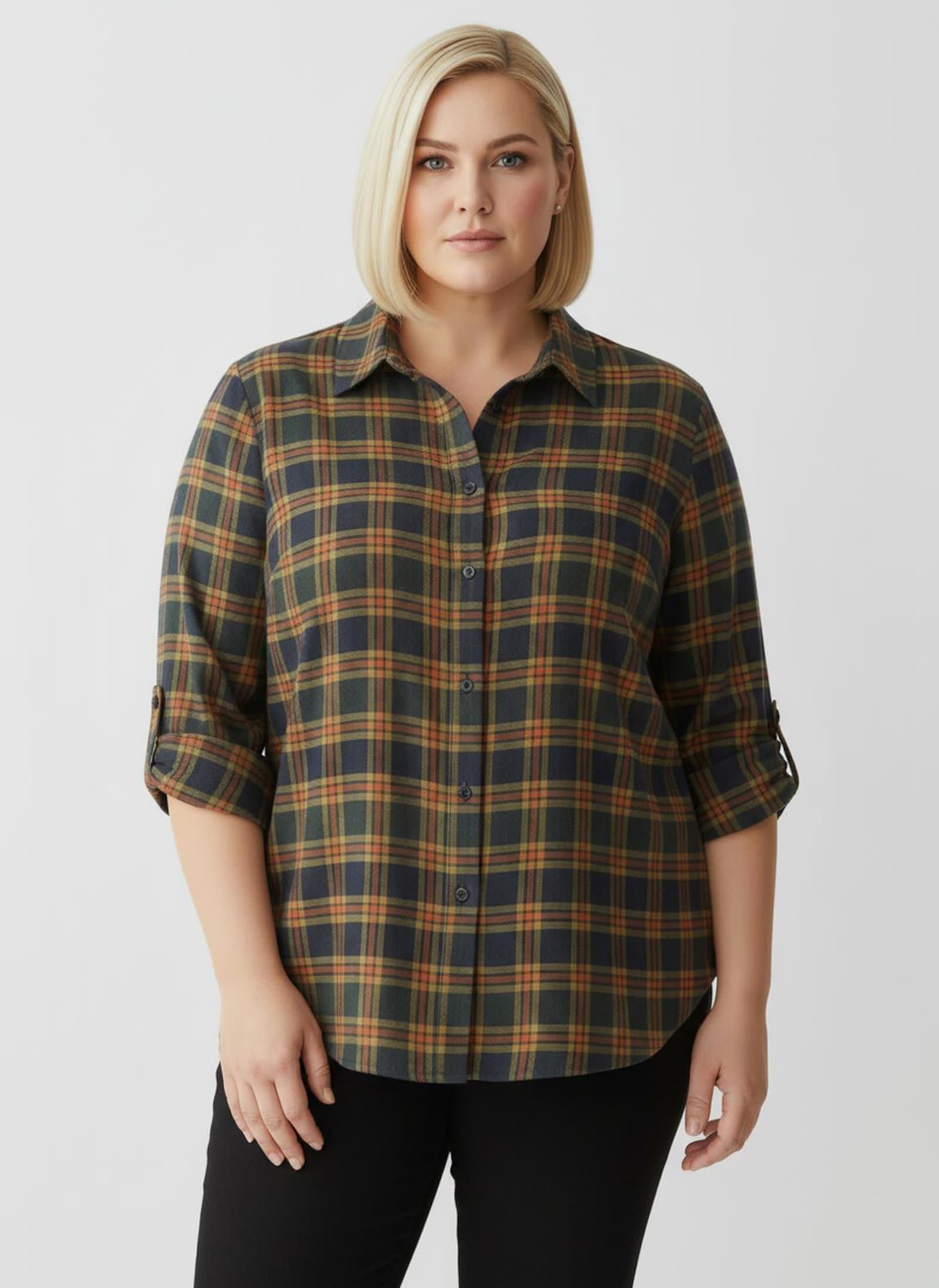 Flanellbluse mit Karo-Muster - oliv-rostrot-kariert