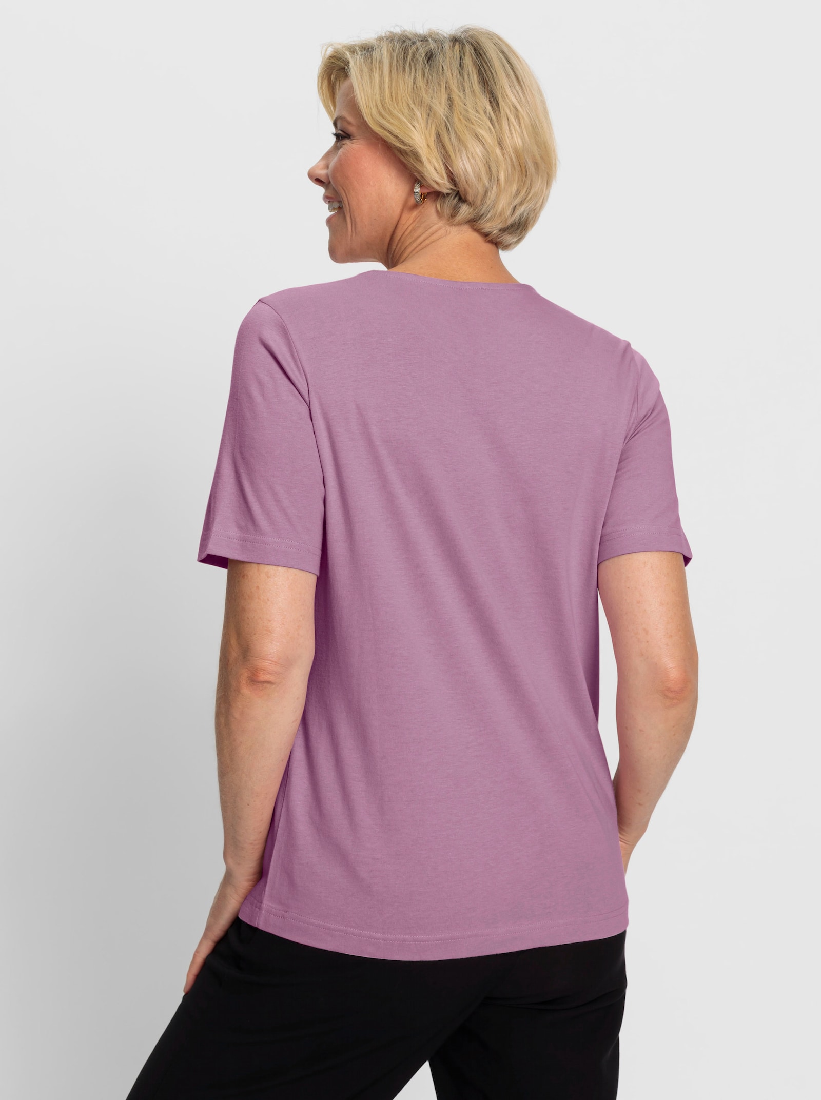 Kurzarmshirt in 2-in-1-Optik - orchidee