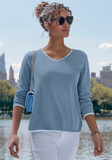 Vivance V-Ausschnitt-Pullover - blau-hellblau