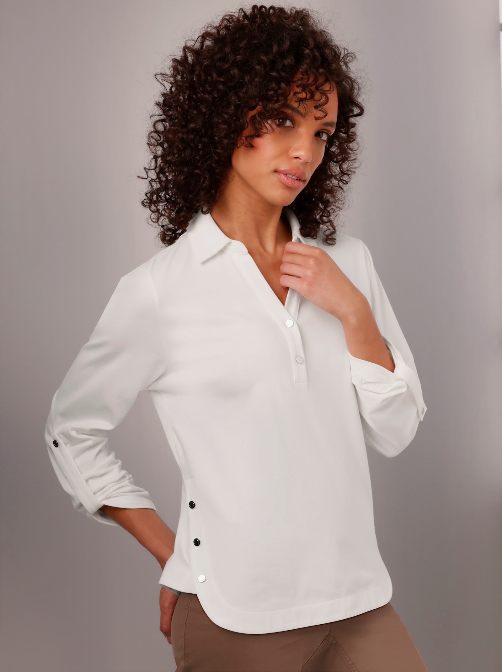 CREATION L PREMIUM Poloshirt Mit abgerundetem Saum - ecru