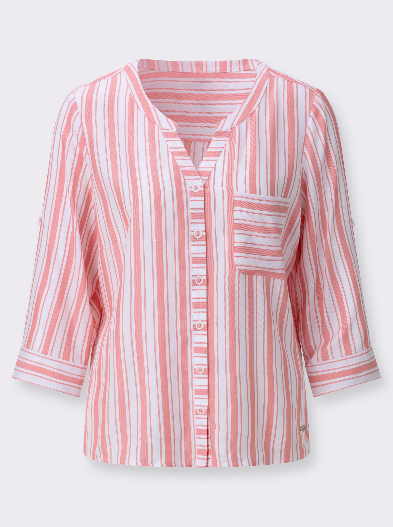 Gestreifte Bluse aus reiner Viskose - flamingo-weiß-gestreift