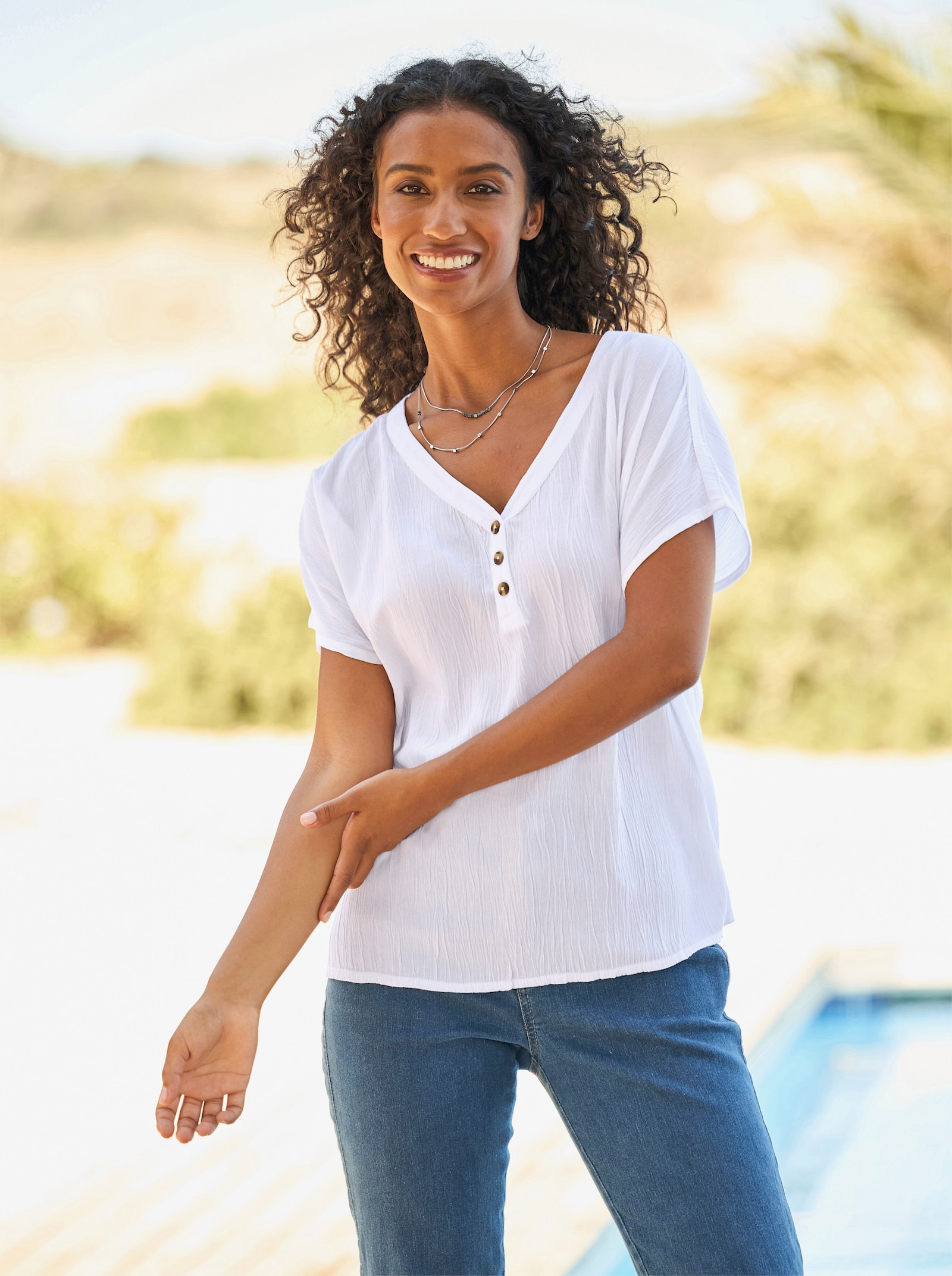 heine Schlupfbluse mit Zier-Knopfleiste - ecru