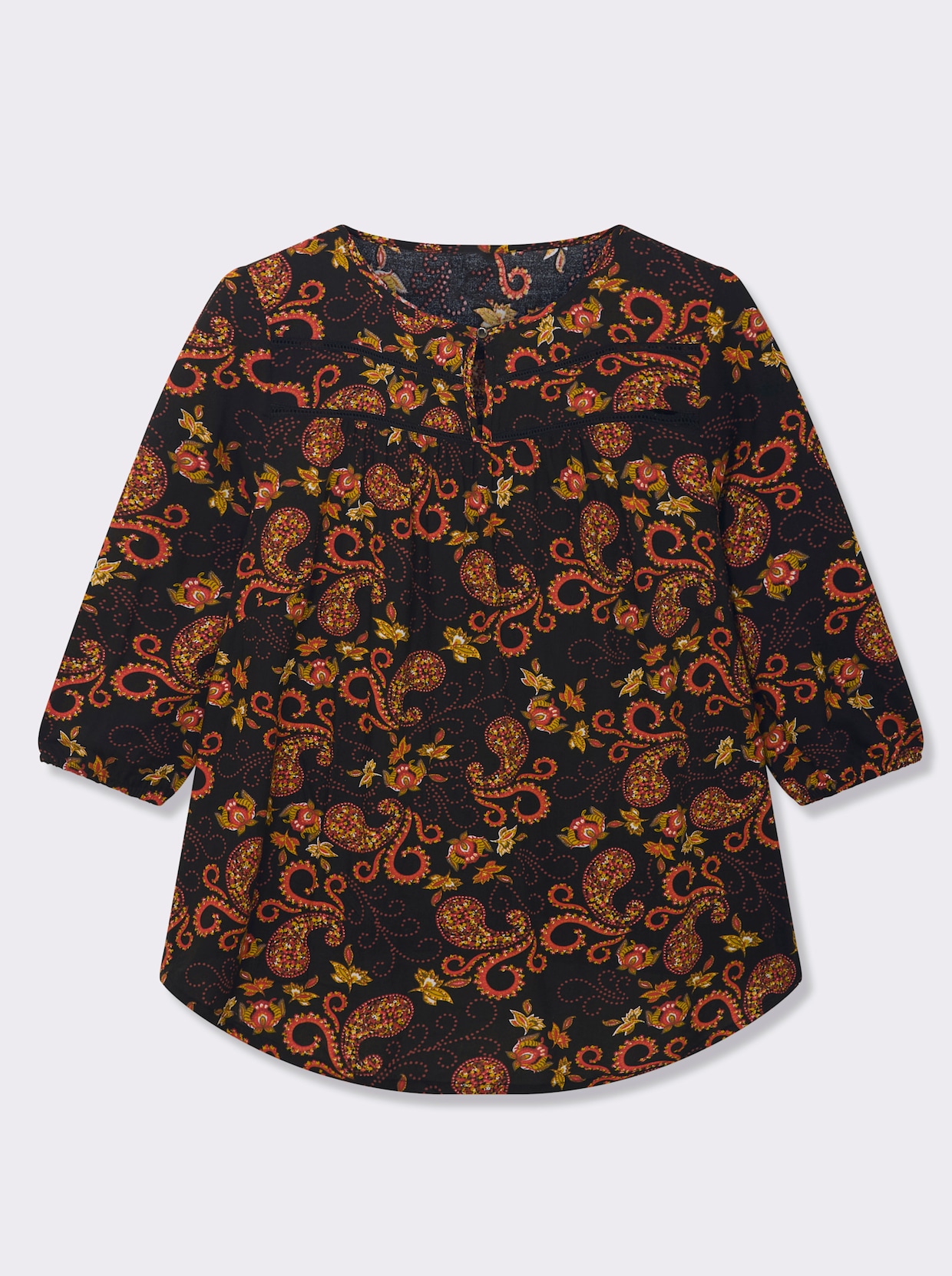 Schlupfbluse mit Paisleymuster, aus Viskose - schwarz-ocker-bedruckt