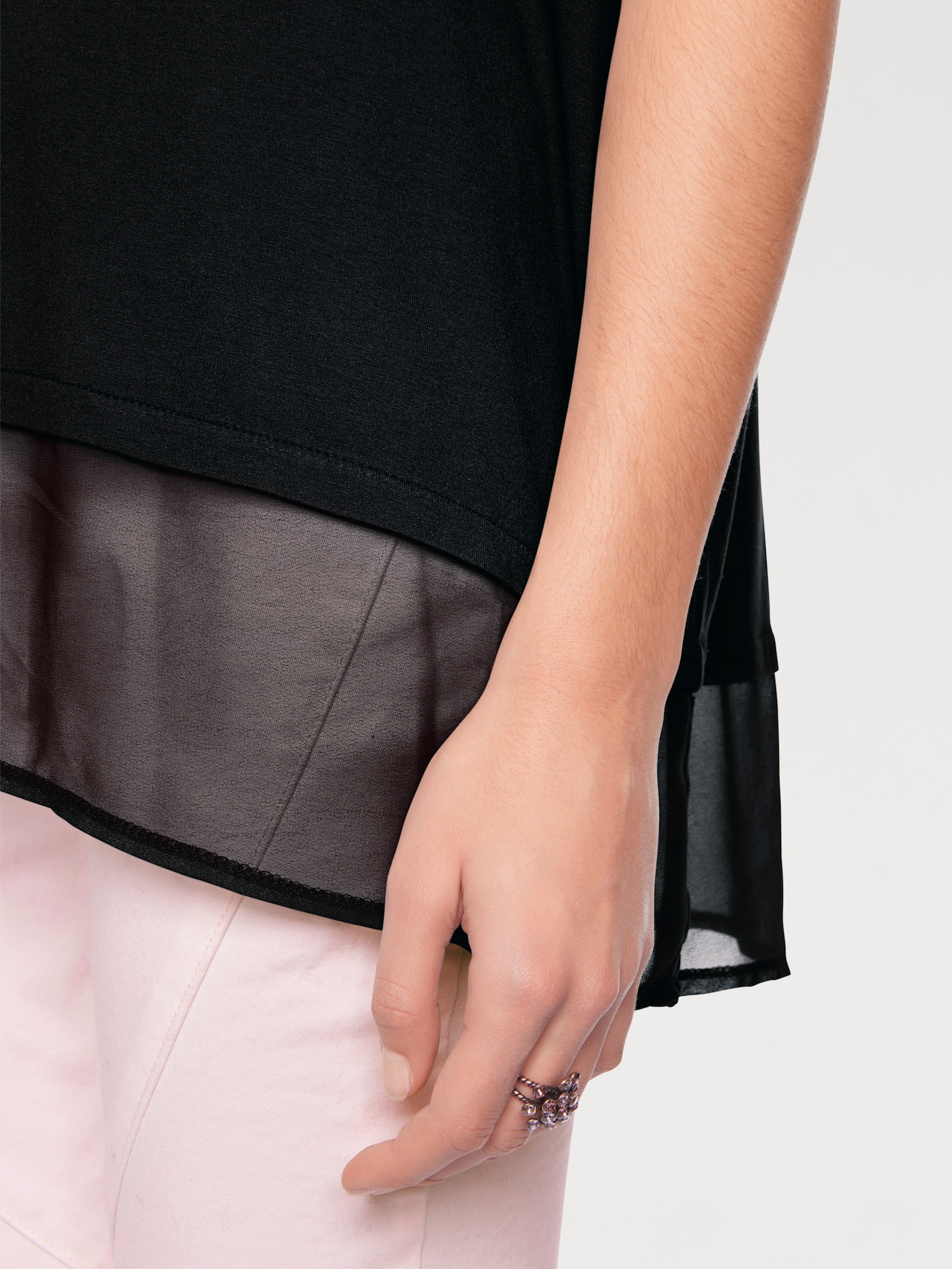 heine T-shirt ample avec ourlet en mousseline - noir