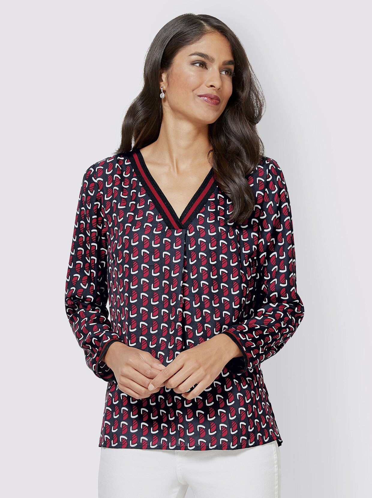 Comfortabele blouse - rood/marine geprint