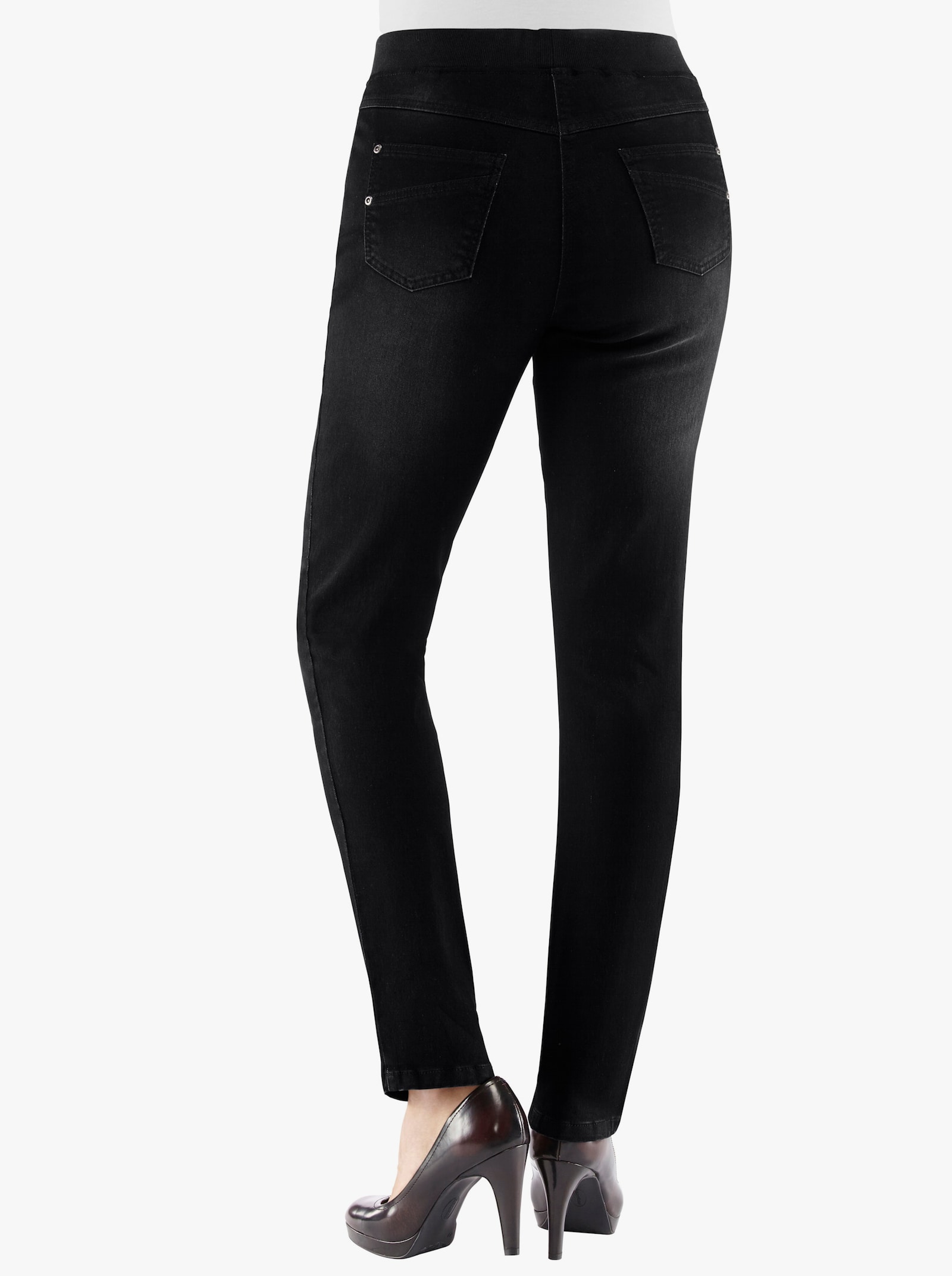 Comfortjeans met geribde comfortband van tricot - black denim