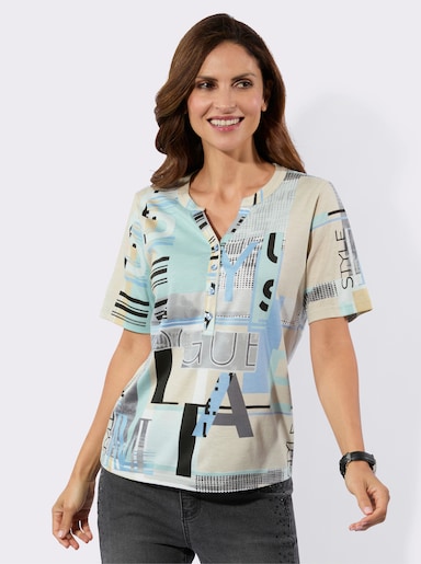 Kurzarmshirt im Baumwoll-Modal-Mix - bleu-sand-bedruckt