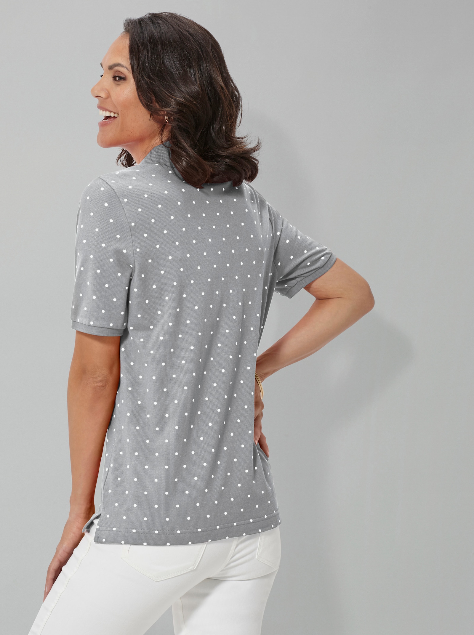 Poloshirt in Pünktchen-Dessin - grau-meliert-getupft