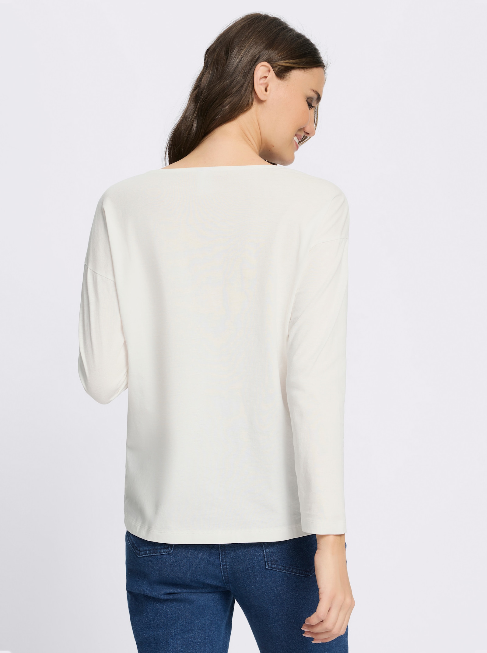 Langarmshirt mit goldfarbenem Amore-Print - ecru-taupe