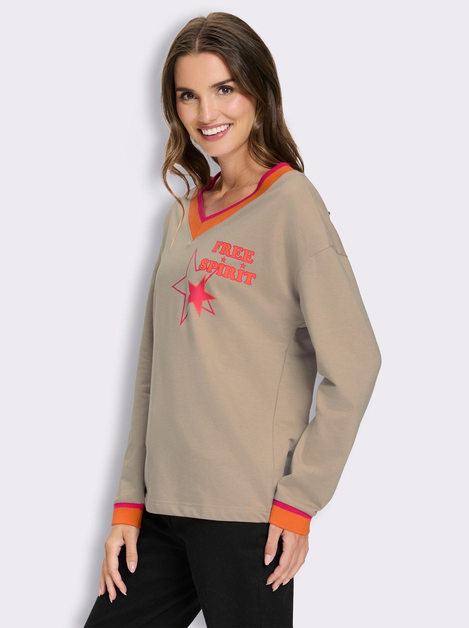 Sweatshirt mit Kontrast-Details - sand-pink