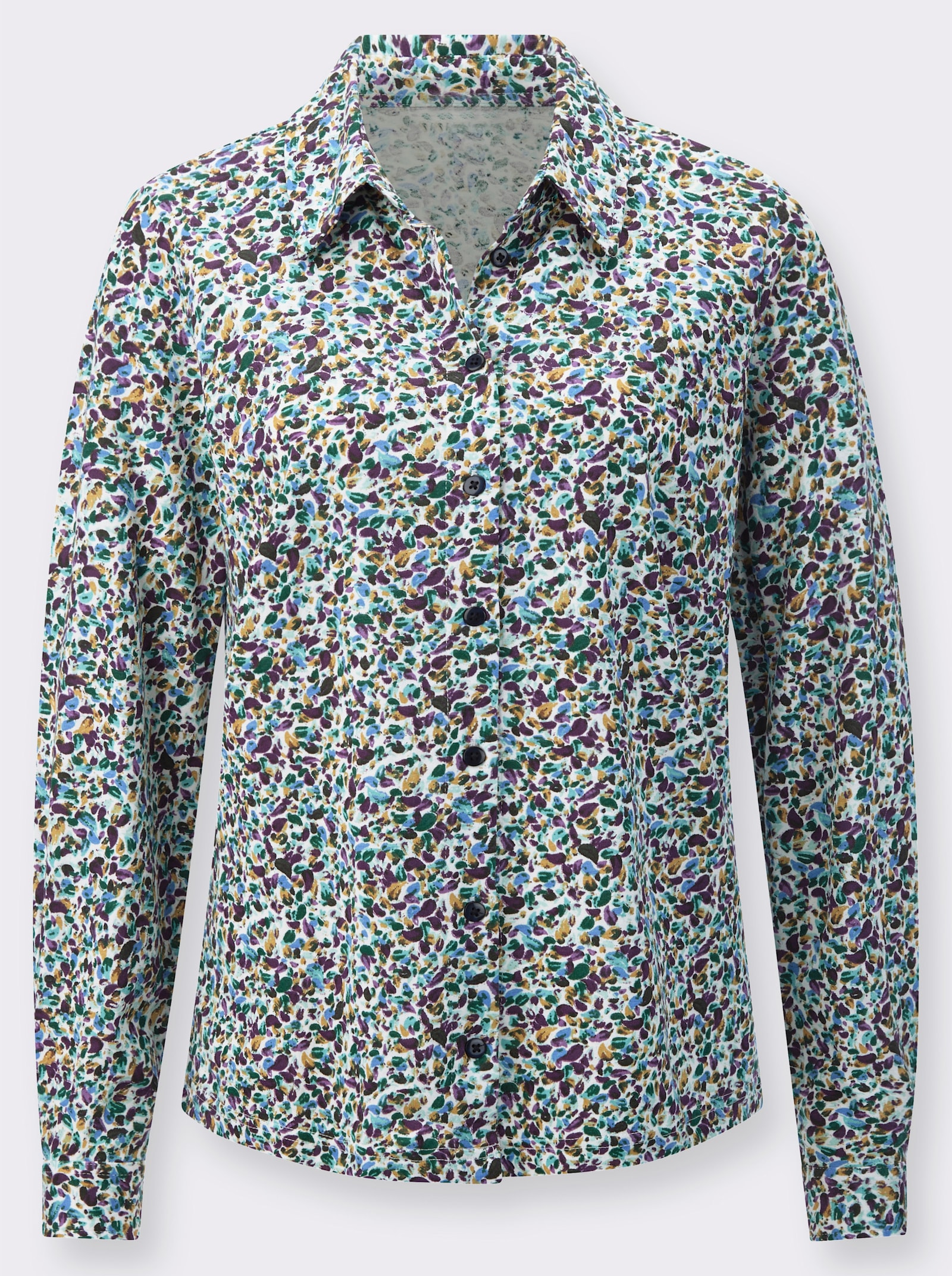 Jersey-Bluse in formstabiler Qualität - ecru-ozean-bedruckt