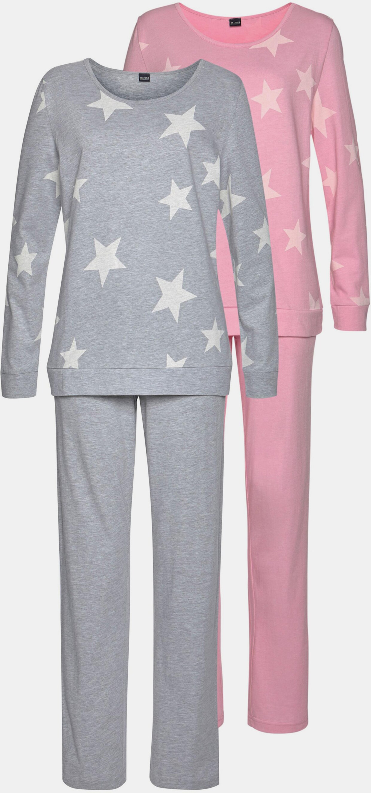 Arizona Pyjama - grau-rosa-sterne