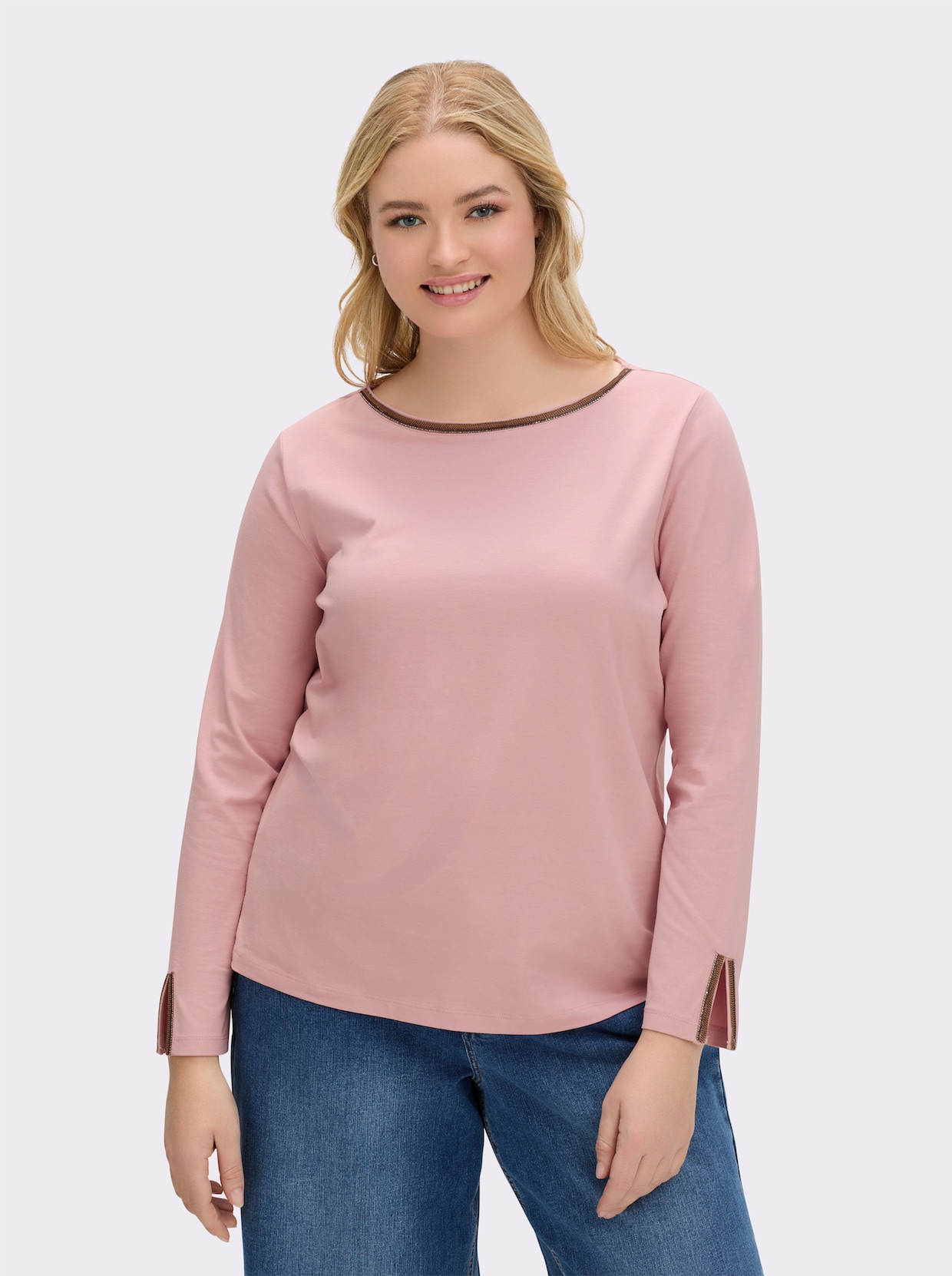 Langarmshirt mit U-Boot-Ausschnitt - hortensie