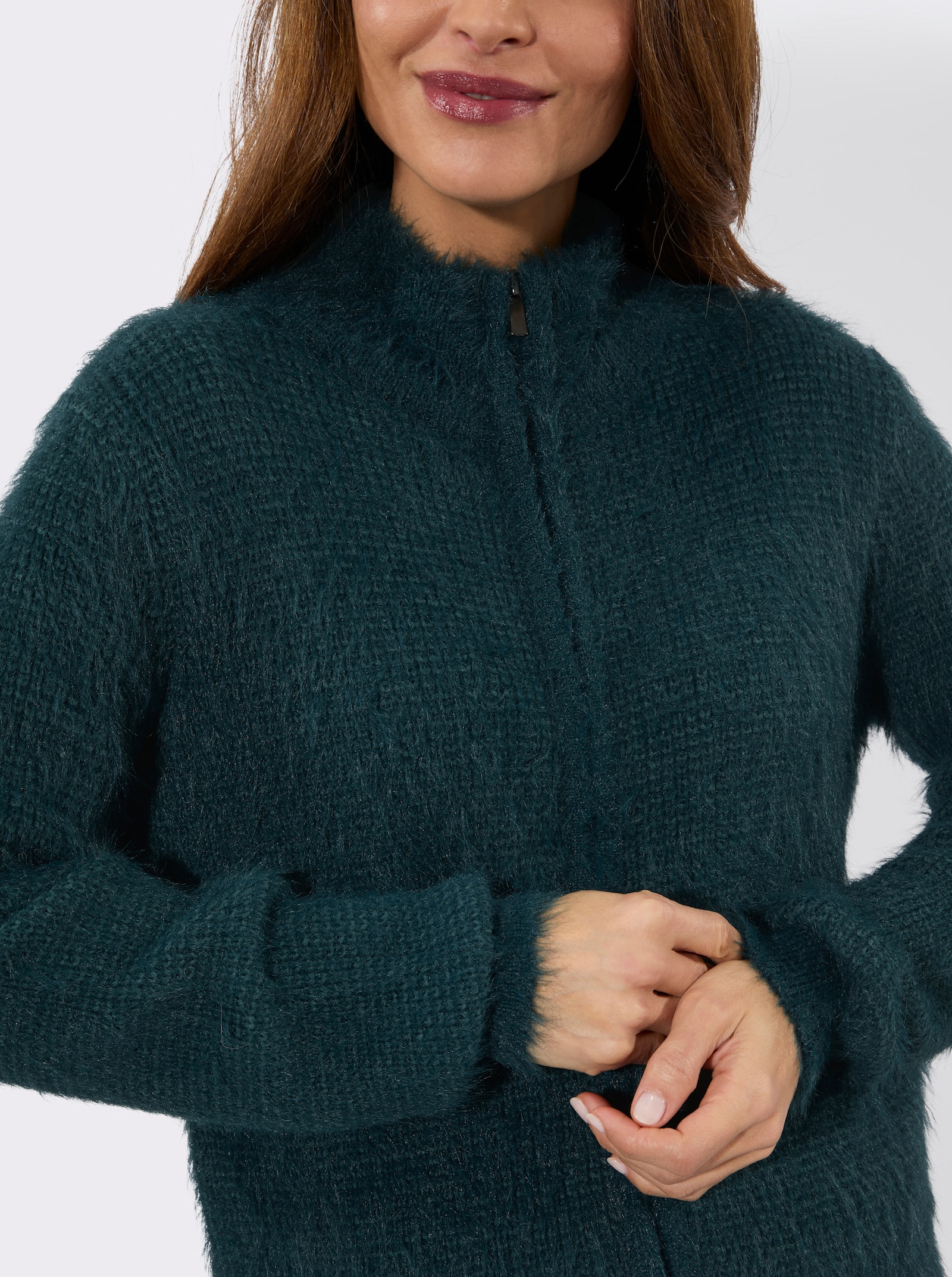 Strickjacke aus Flauschgarn - petrol