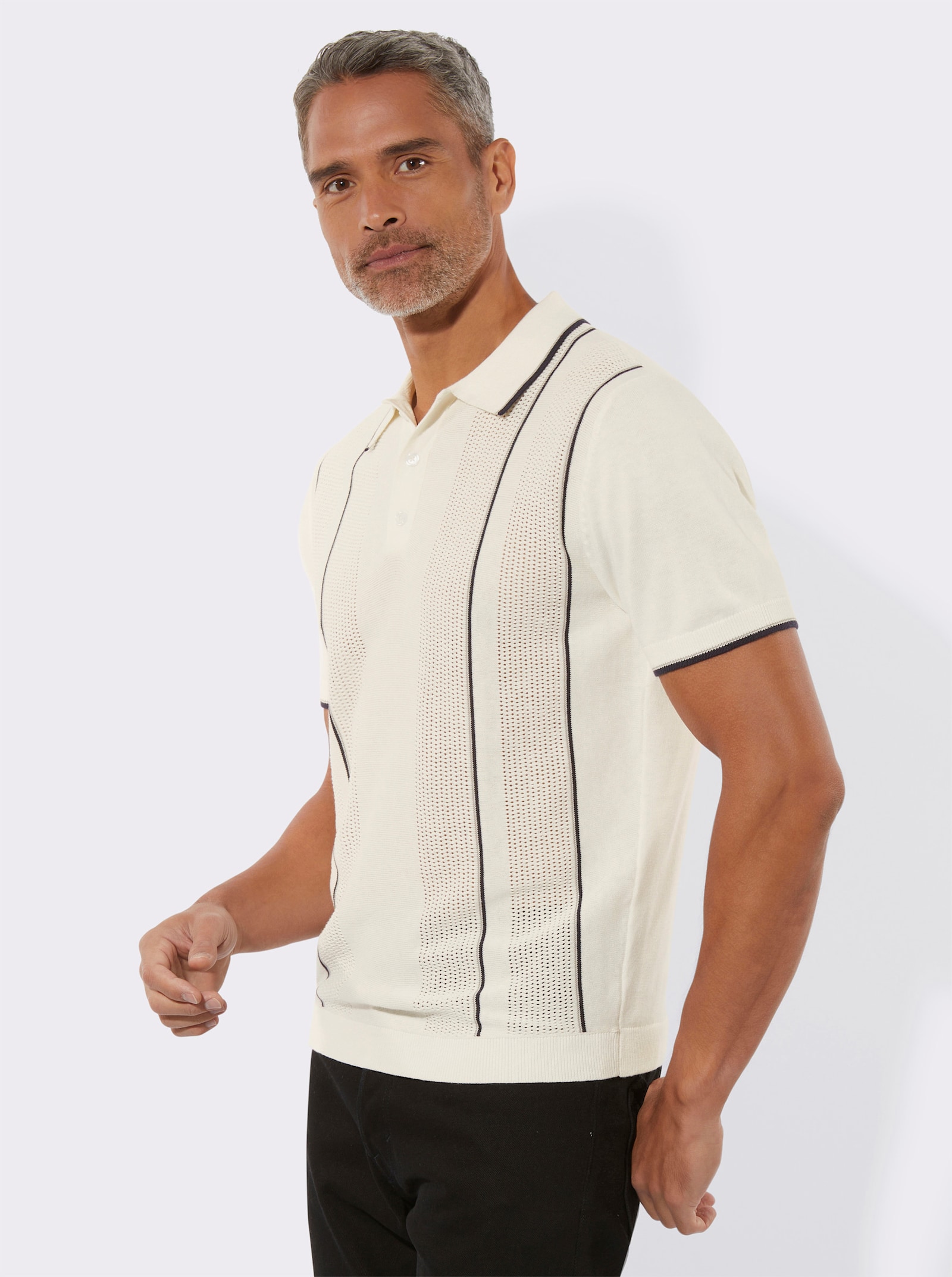 Svetr s límečkem s pleteným vzorem na předním dílu - ecru-námořnická modrá