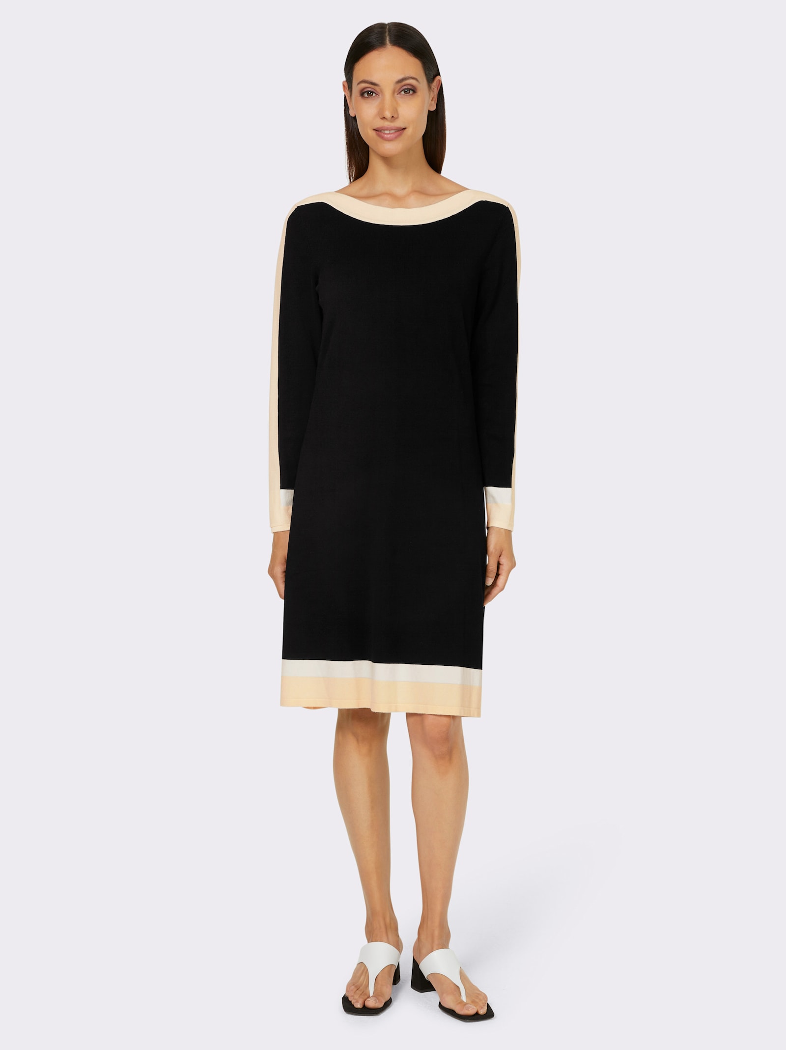 heine A-Linien-Kleid mit Kontrast-Akzenten - schwarz-elfenbein-gemustert
