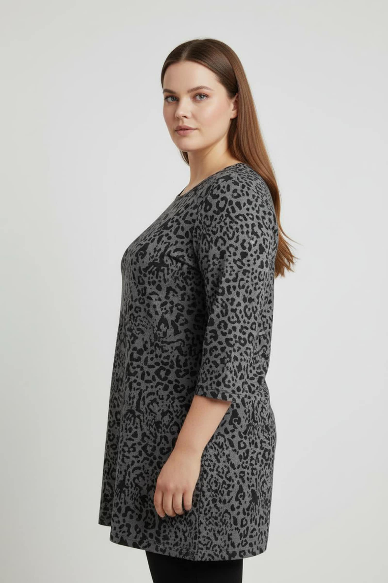 Longshirt mit Seitenschlitzen - anthrazit-bedruckt