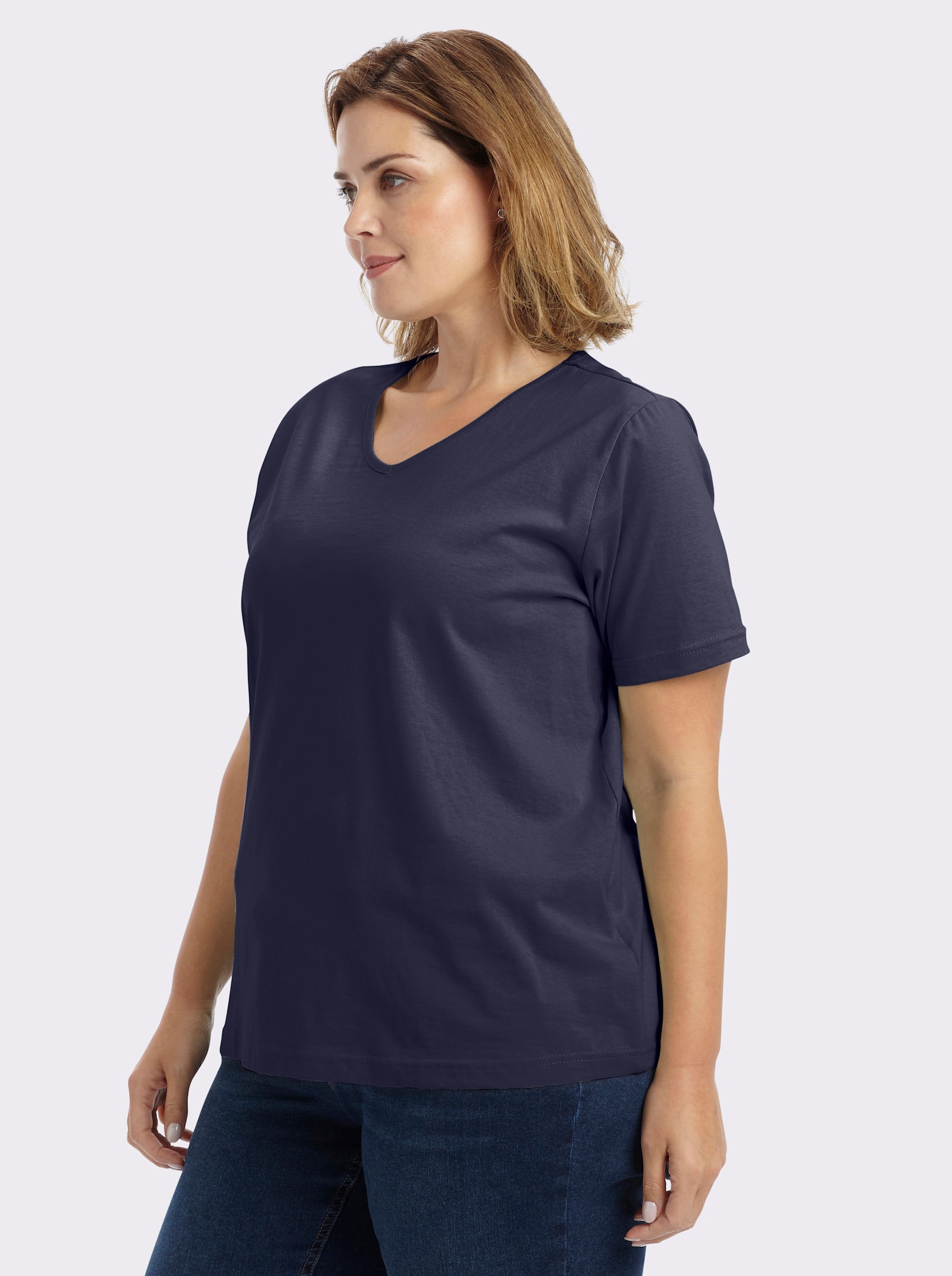 Kurzarmshirt mit V-Ausschnitt - nachtblau