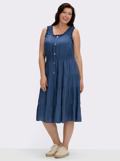 Stufenkleid mit Smok-Einsatz - jeansblau