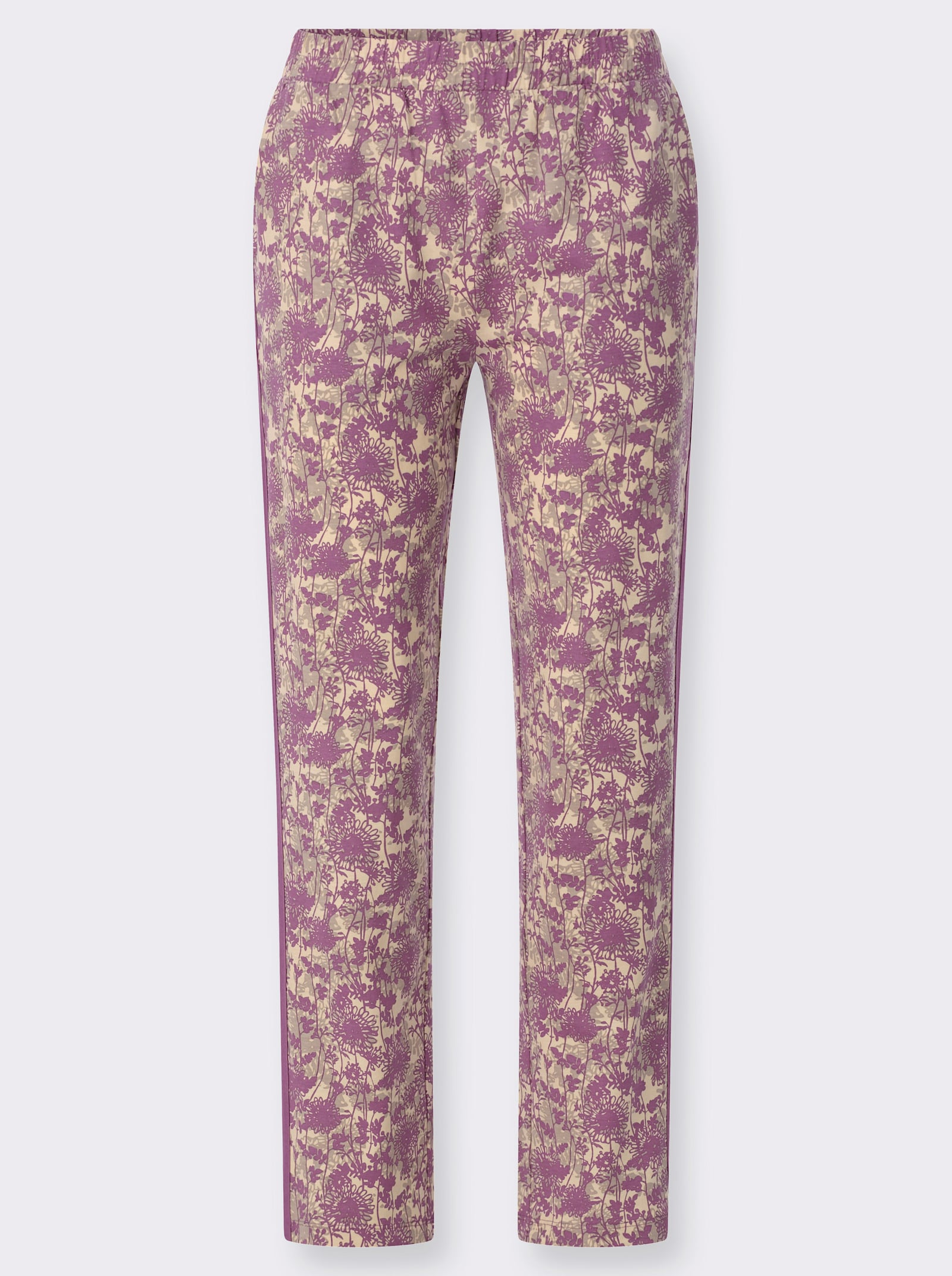 Freizeithose mit Galonstreifen - sand-violett-bedruckt